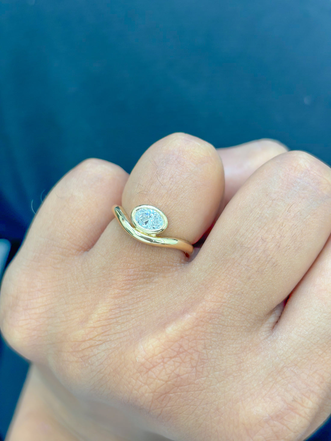 JPRG-3479/8892 Lab Grown Diamond Oval Bezel Set Wave Ring | 14K