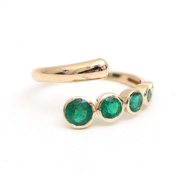 JPRG-3480/8893 Emerald Round Bezel Set East West Ring | 14K
