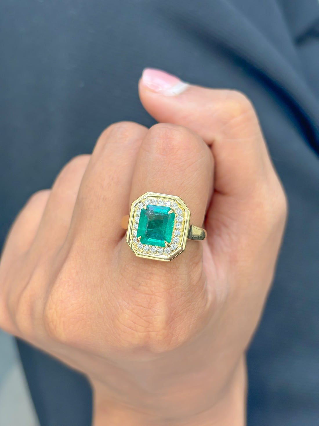 JPRG-3488/8901 Emerald Octagon With Diamond Ring | 18K