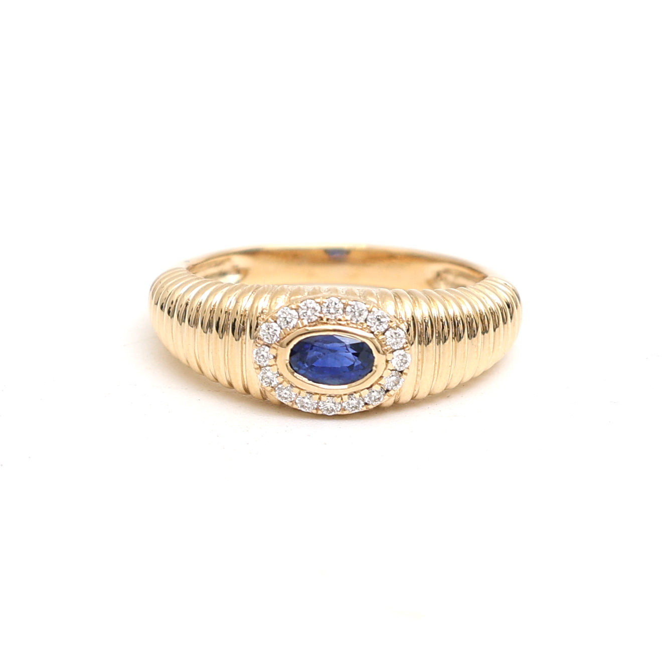 JPRG-3491/8904 Blue Sapphire Heart Ribbed Ring | 18K