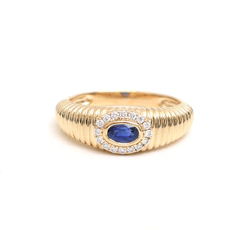 JPRG-3491/8904 Blue Sapphire Heart Ribbed Ring | 18K