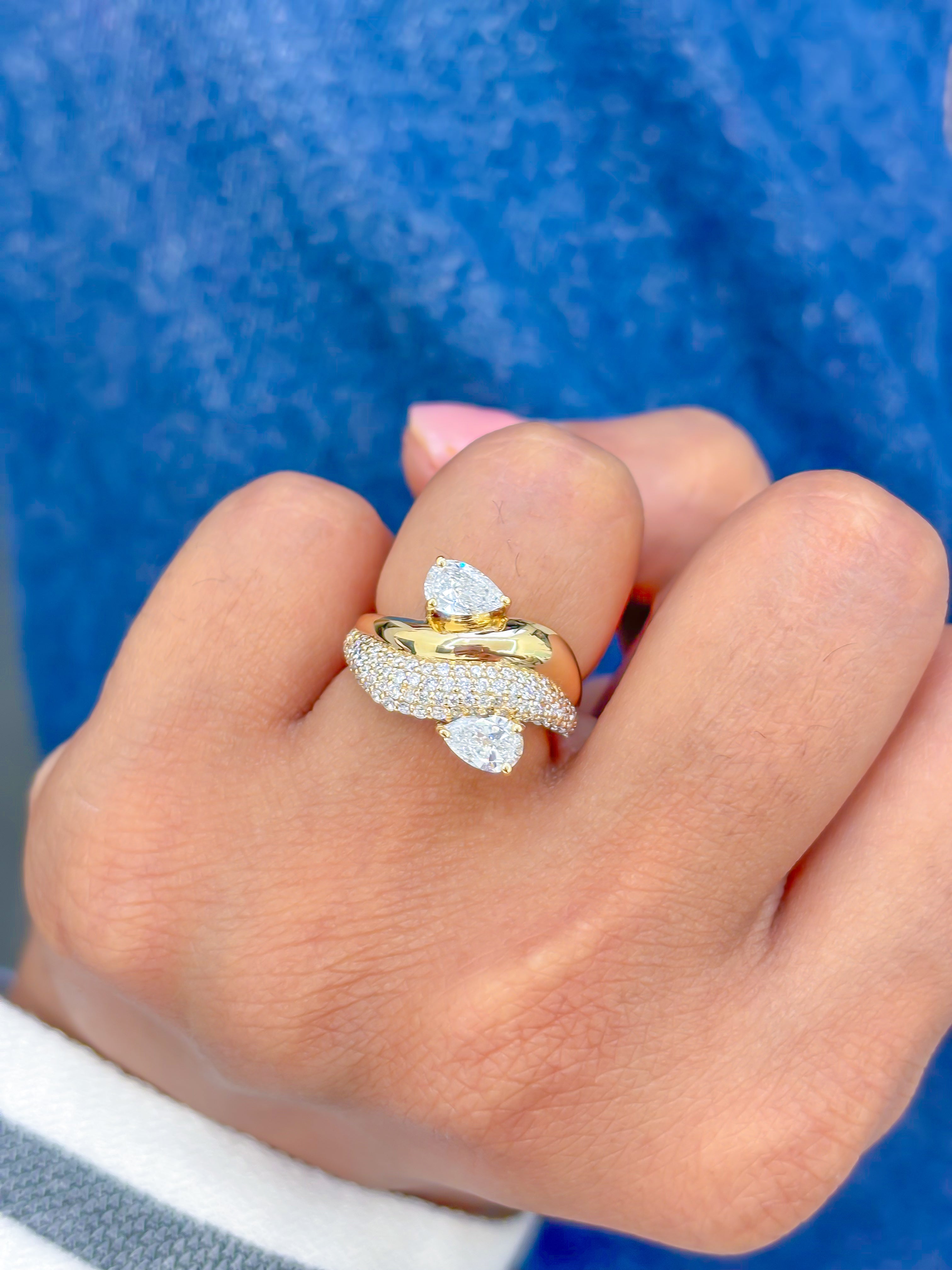 JPRG-3494/8907 Lab Grown Diamond Pear Round Wave Ring | 14K