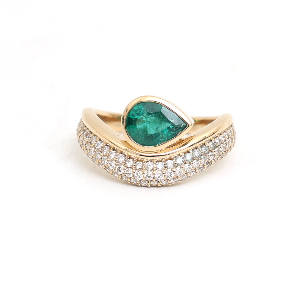 JPRG-3498/8911 Emerald Pear Bezel Set Pave Ring | 18K