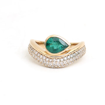 JPRG-3498/8911 Emerald Pear Bezel Set Pave Ring | 18K