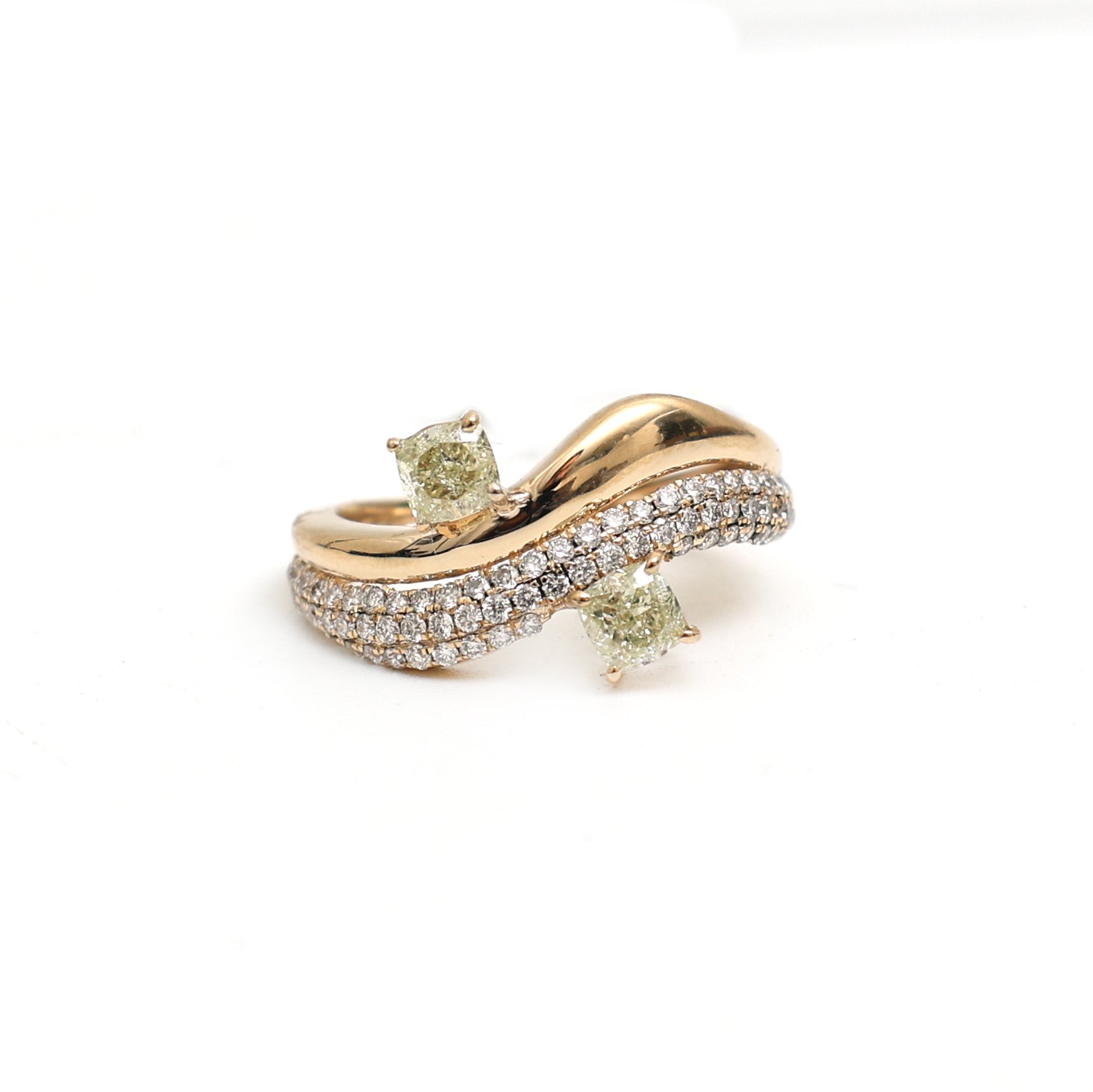 JPRG-3509/8933 Yellow Diamond Cushion With Diamond Wave Ring | 18K