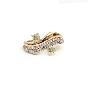 JPRG-3509/8933 Yellow Diamond Cushion With Diamond Wave Ring | 18K