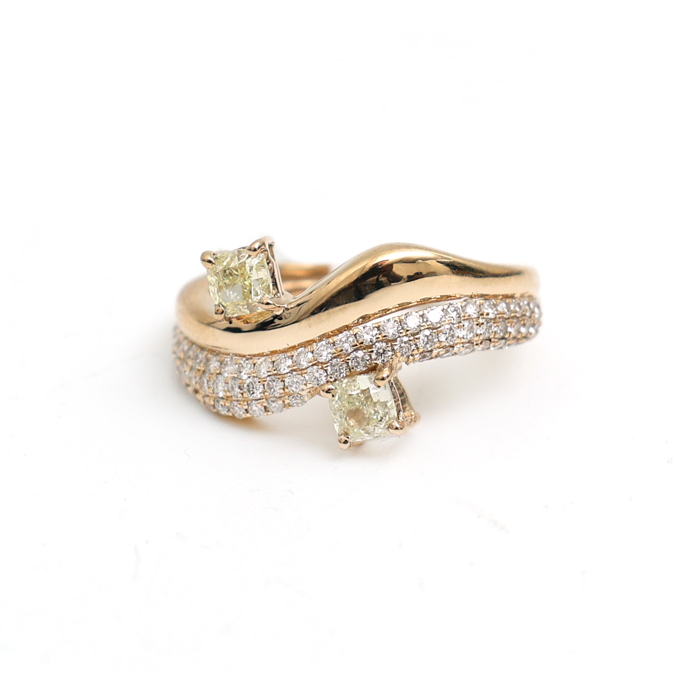 JPRG-3510/8934 Yellow Diamond Cushion With Diamond Wave Ring | 18K