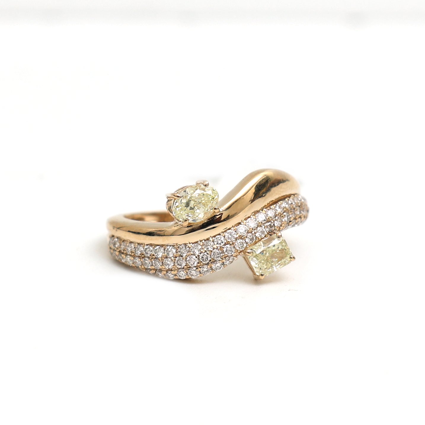 JPRG-3511/8935 Yellow Diamond Cushion With Diamond Wave Ring | 18K