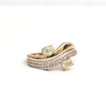JPRG-3511/8935 Yellow Diamond Cushion With Diamond Wave Ring | 18K