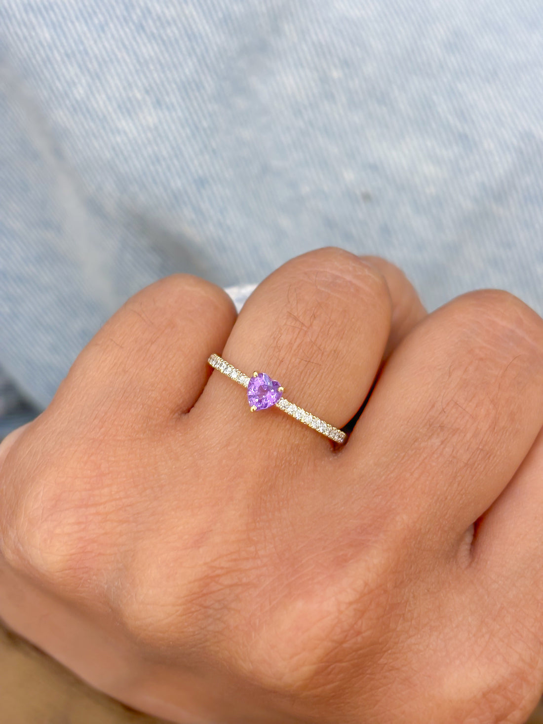JPRG-3542/9015 Pink Sapphire Diamond Heart Thin Ring | 18K