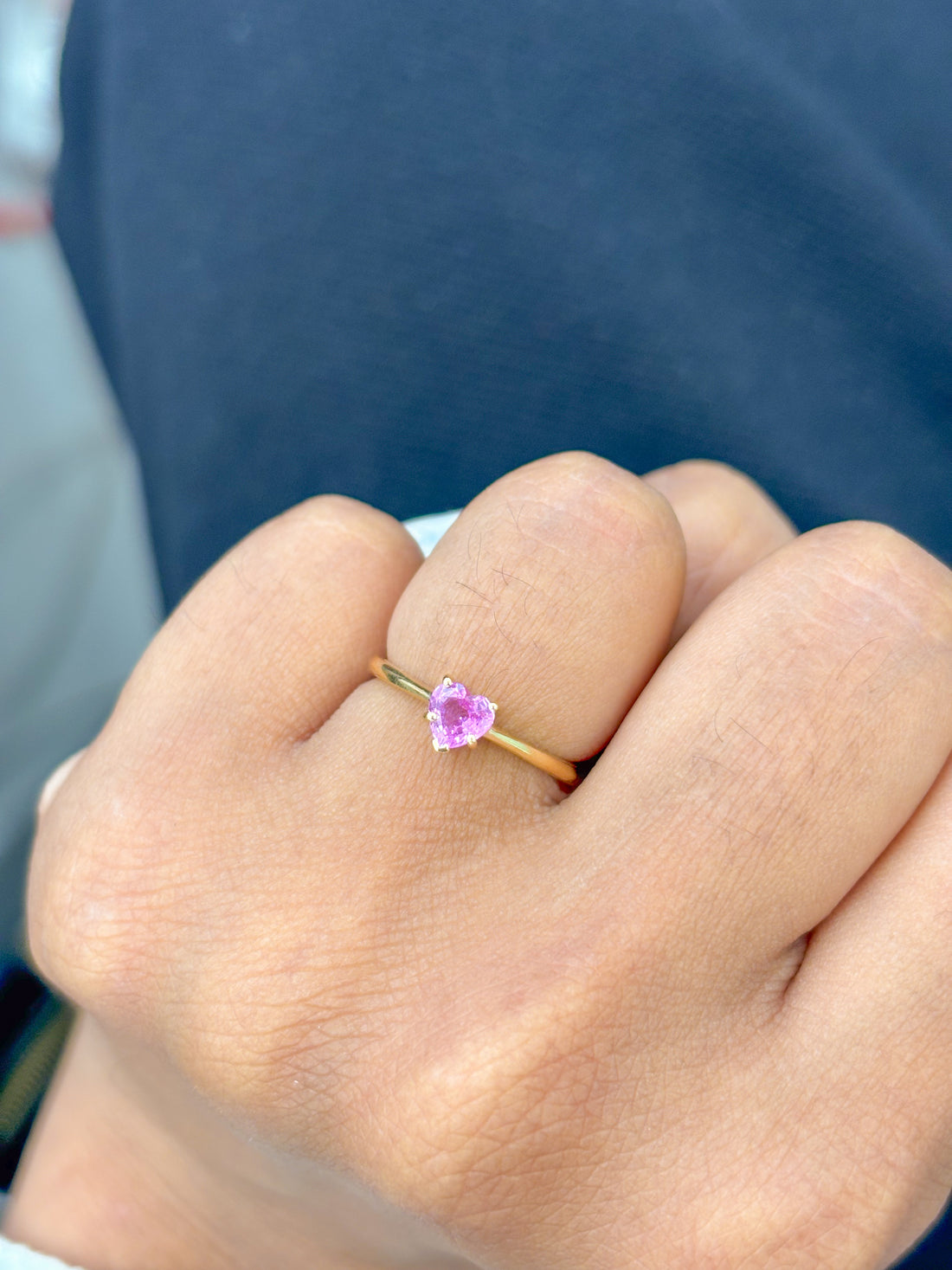 JPRG-3557/9035 Pink Sapphire Heart Thin Ring | 18K
