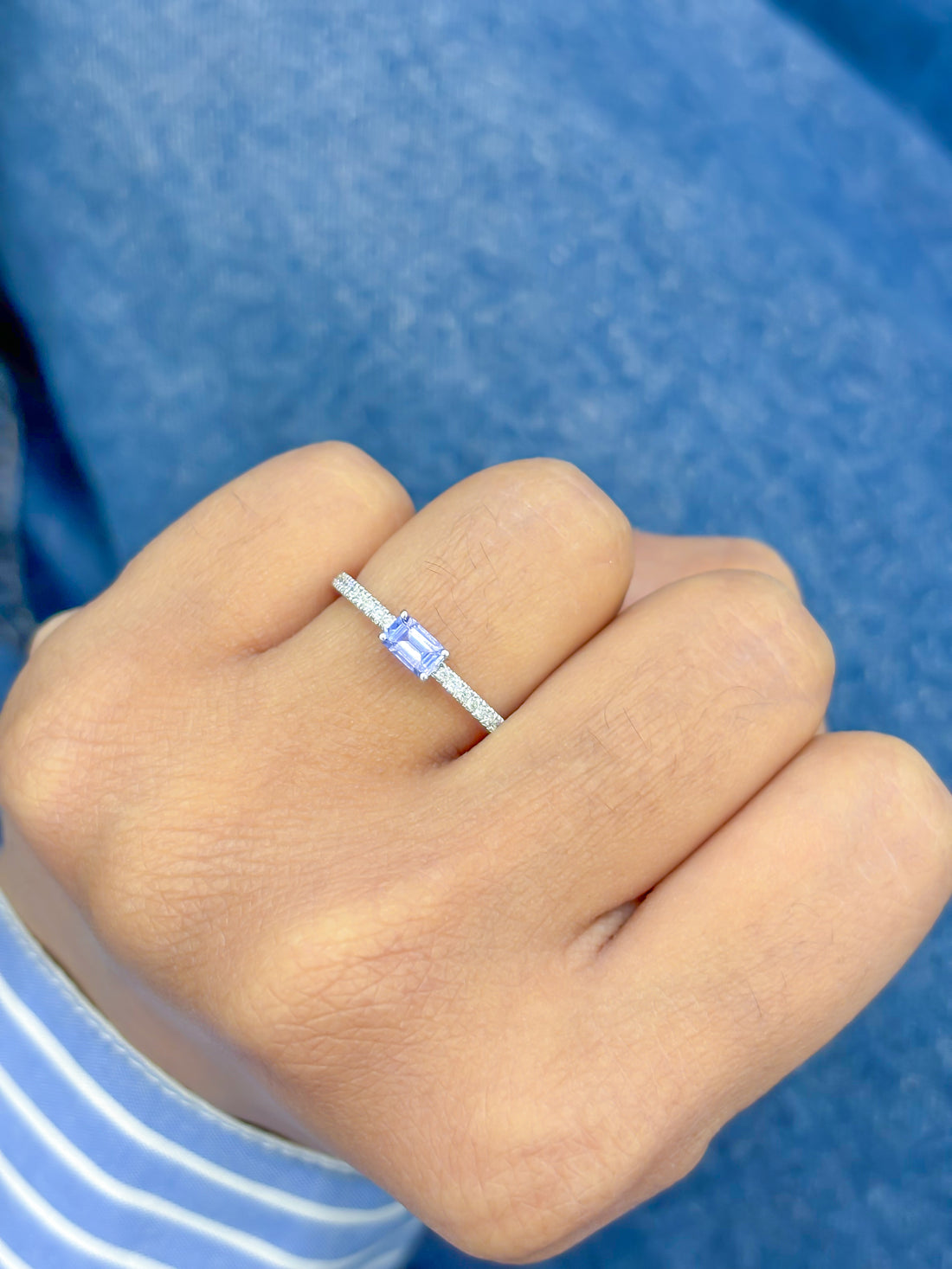 JPRG-3565/9074 Tanzanite Diamond Octagon Thin Ring | 18K