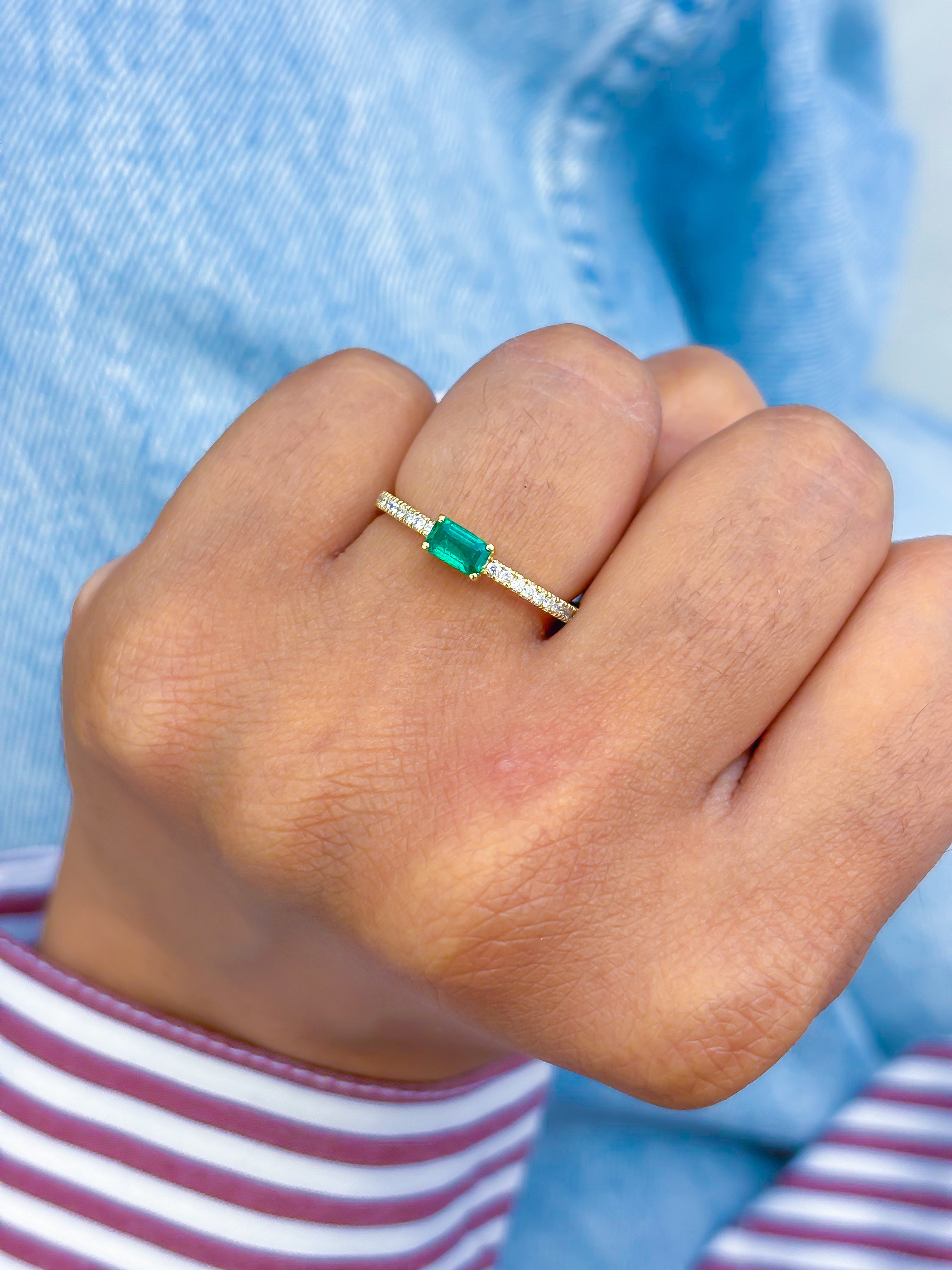 JPRG-3614/9154 Emerald Diamond Octagon Thin Ring | 18K