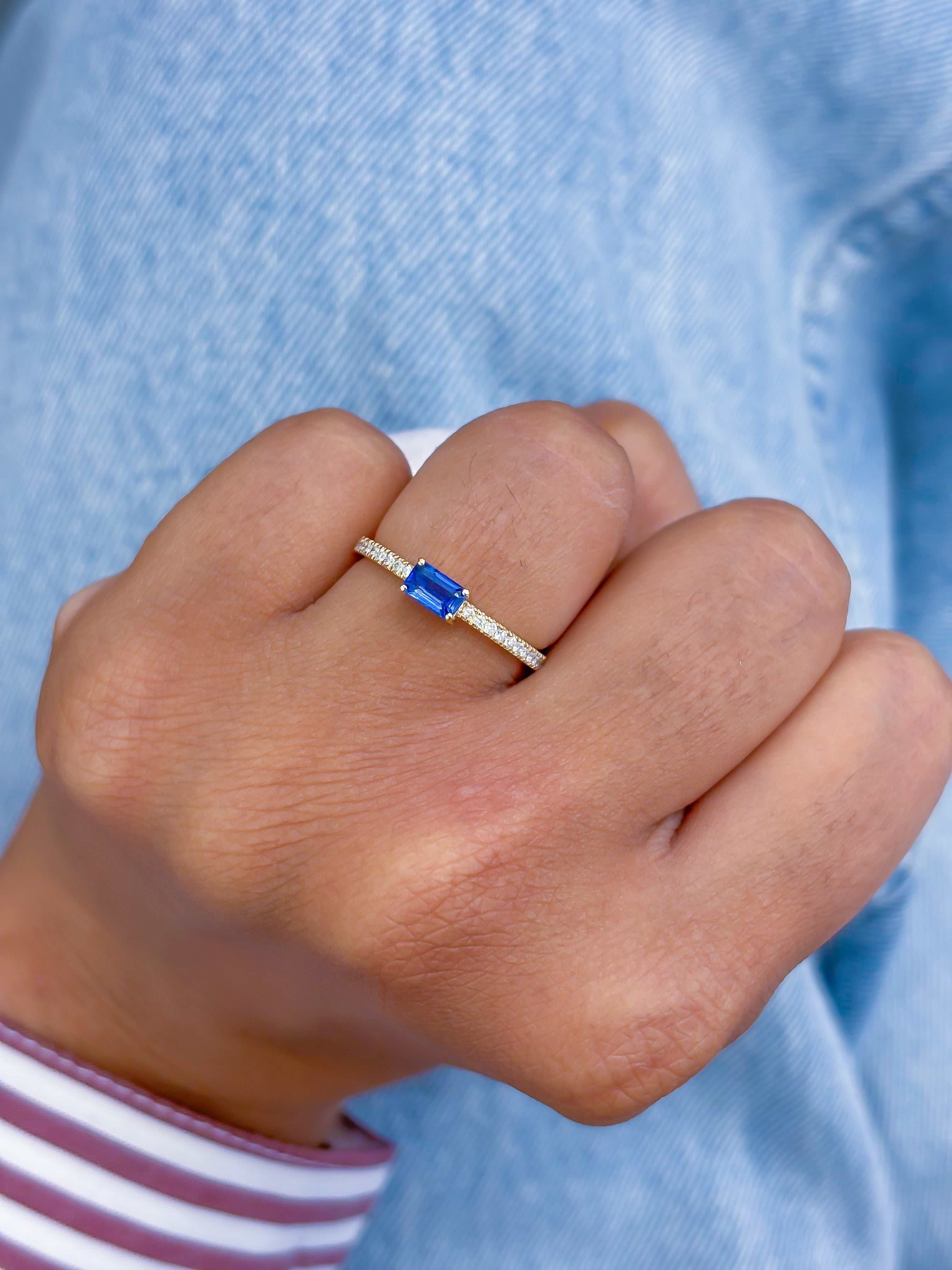JPRG-3615/9155 Blue Sapphire Diamond Octagon Thin Ring | 18K