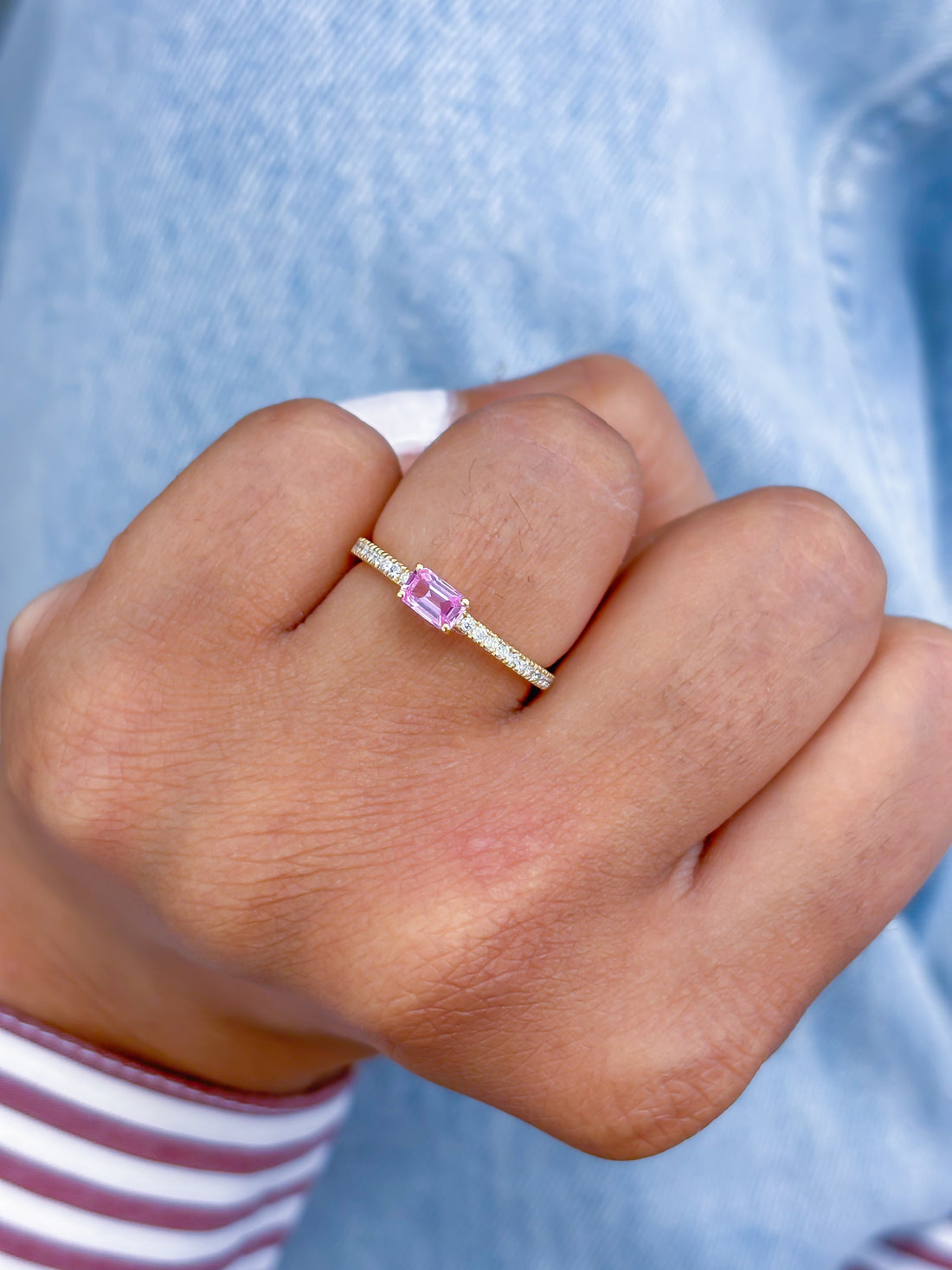 JPRG-3616/9156 Pink Sapphire Diamond Octagon Thin Ring | 18K