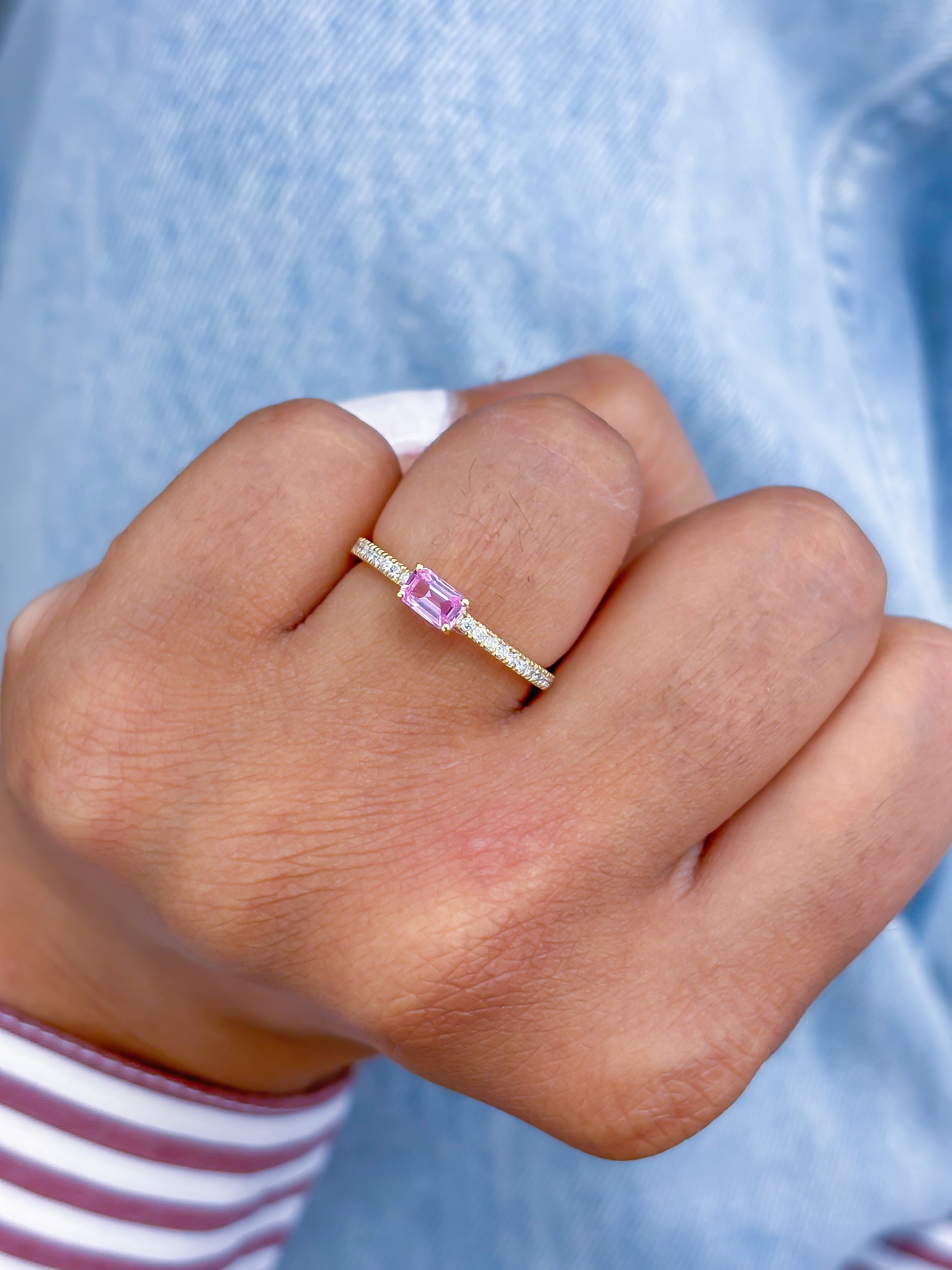 JPRG-3616/9156 Pink Sapphire Diamond Octagon Thin Ring | 18K