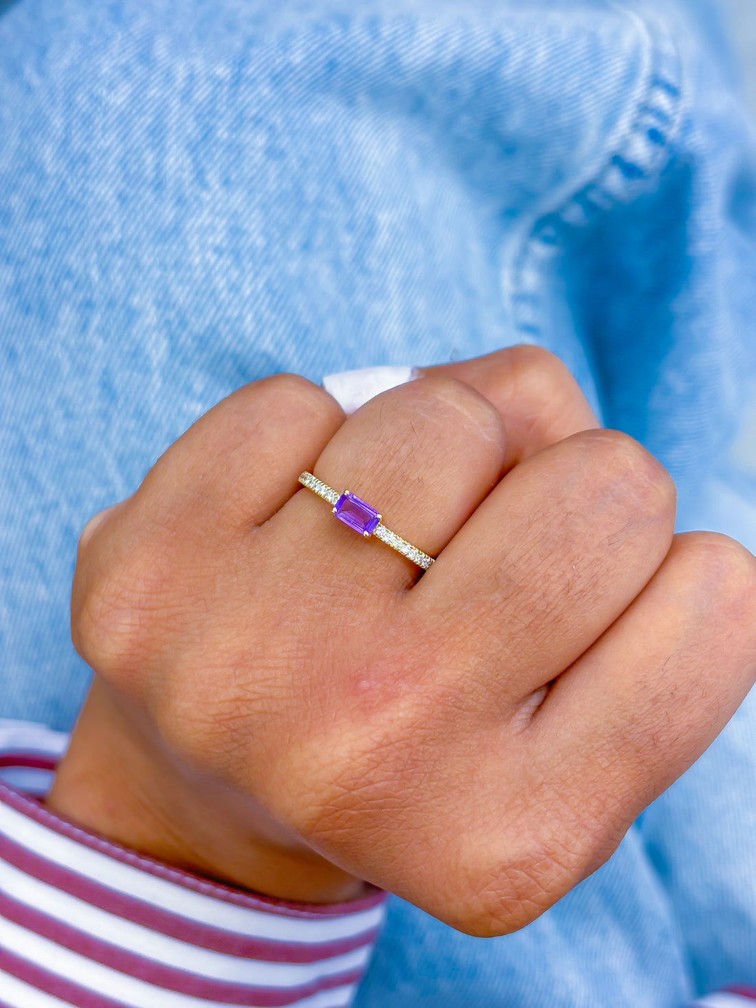 JPRG-3617/9157 Amethyst Diamond Octagon Thin Ring | 18K