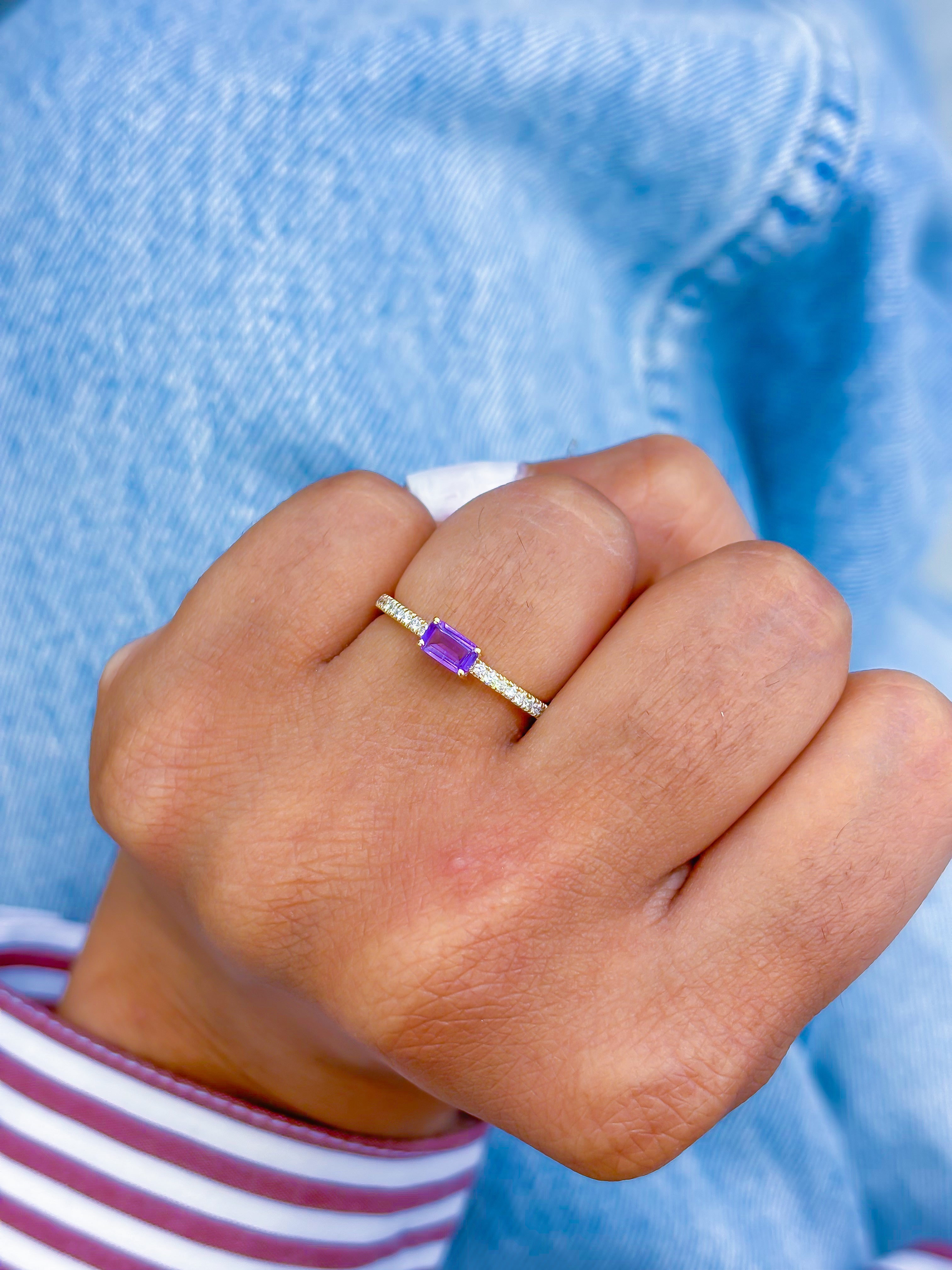 JPRG-3617/9157 Amethyst Diamond Octagon Thin Ring | 18K