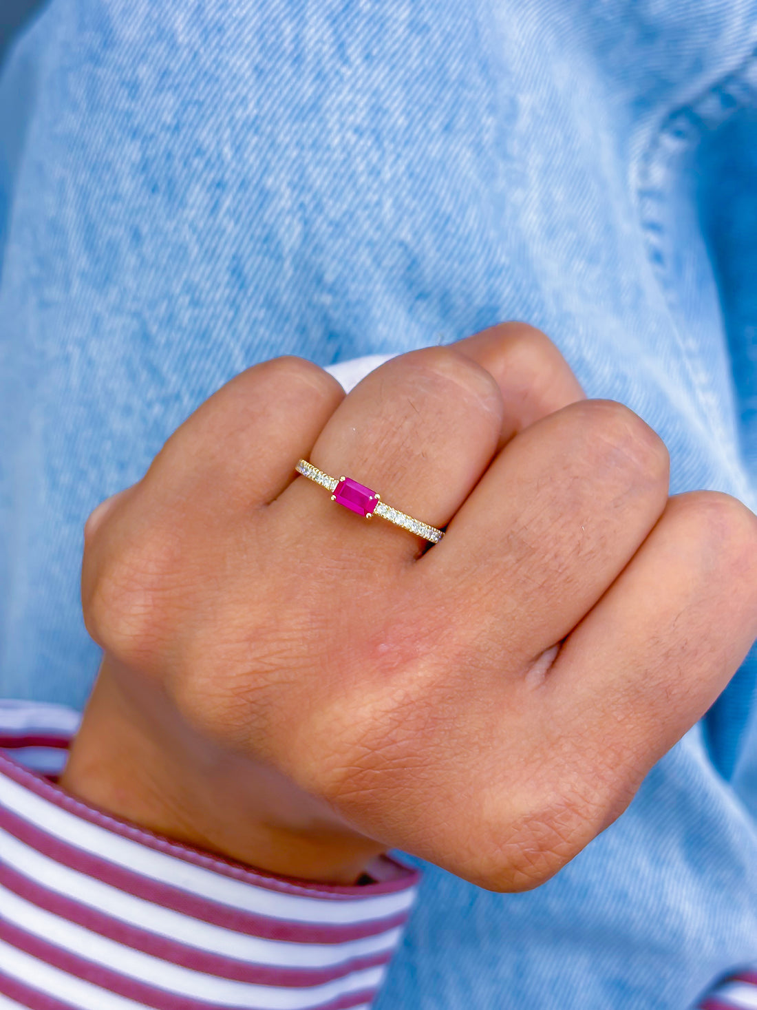 JPRG-3618/9158 Ruby Diamond Octagon Thin Ring | 18K