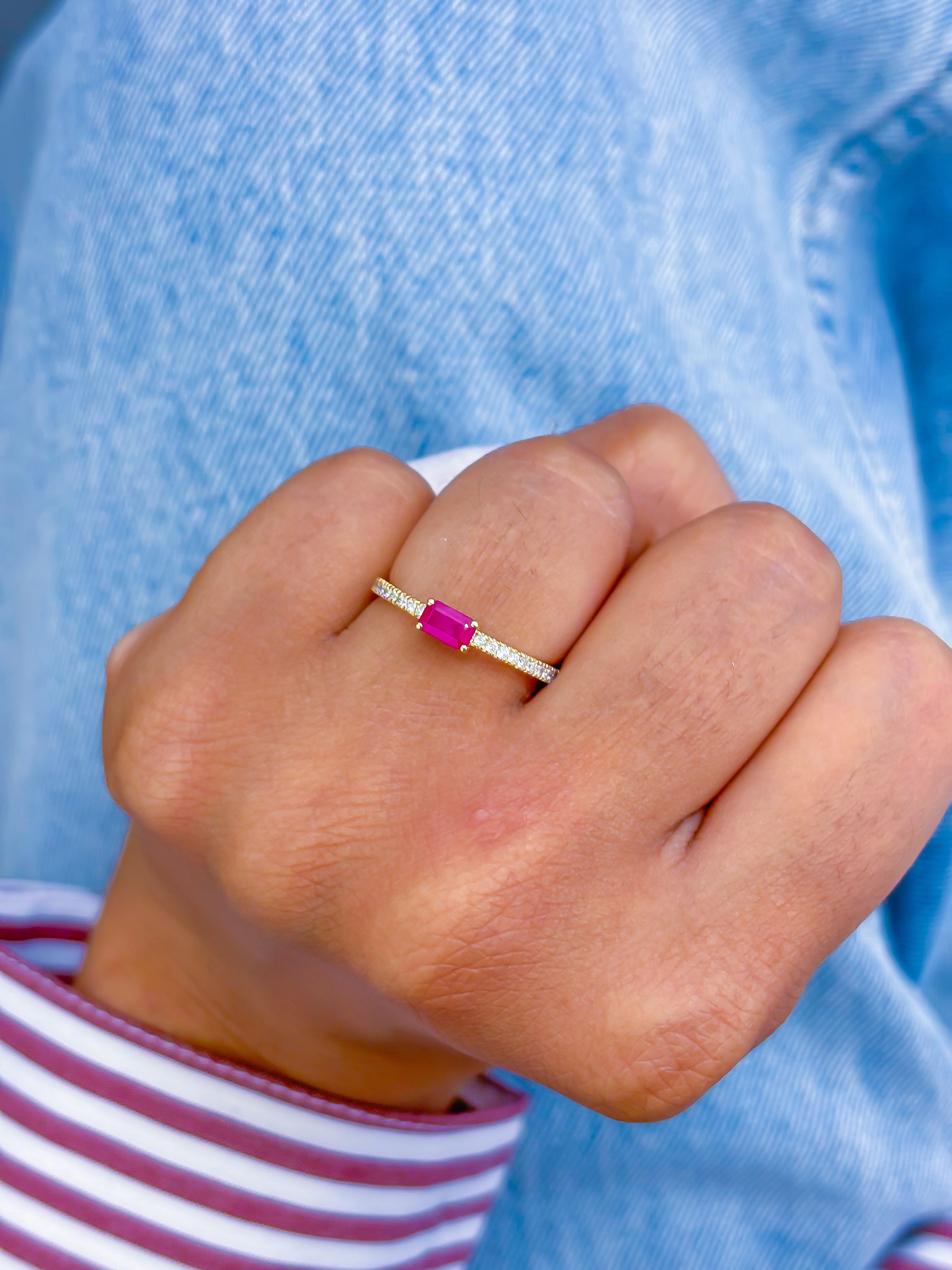 JPRG-3618/9158 Ruby Diamond Octagon Thin Ring | 18K