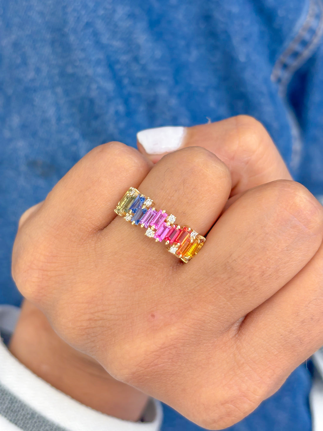 JPRG-3638/9178 Rainbow Sapphire Diamond Ring | 14K
