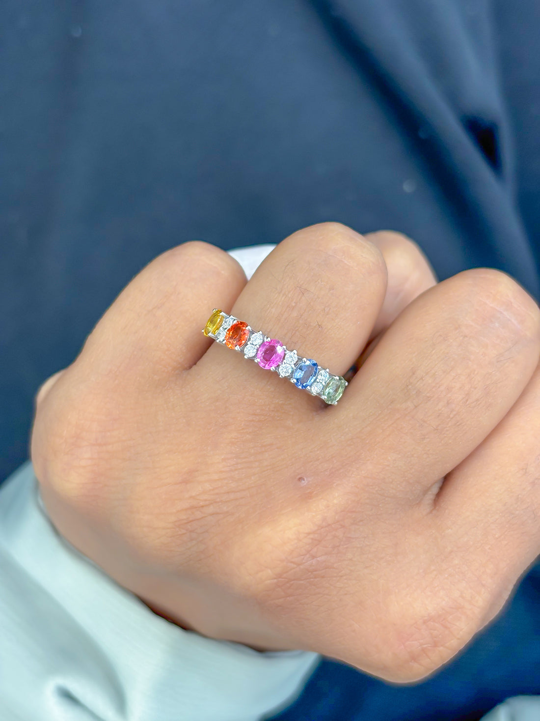 JPRG-3736/9344 Rainbow Sapphire Diamond Ring | 18K