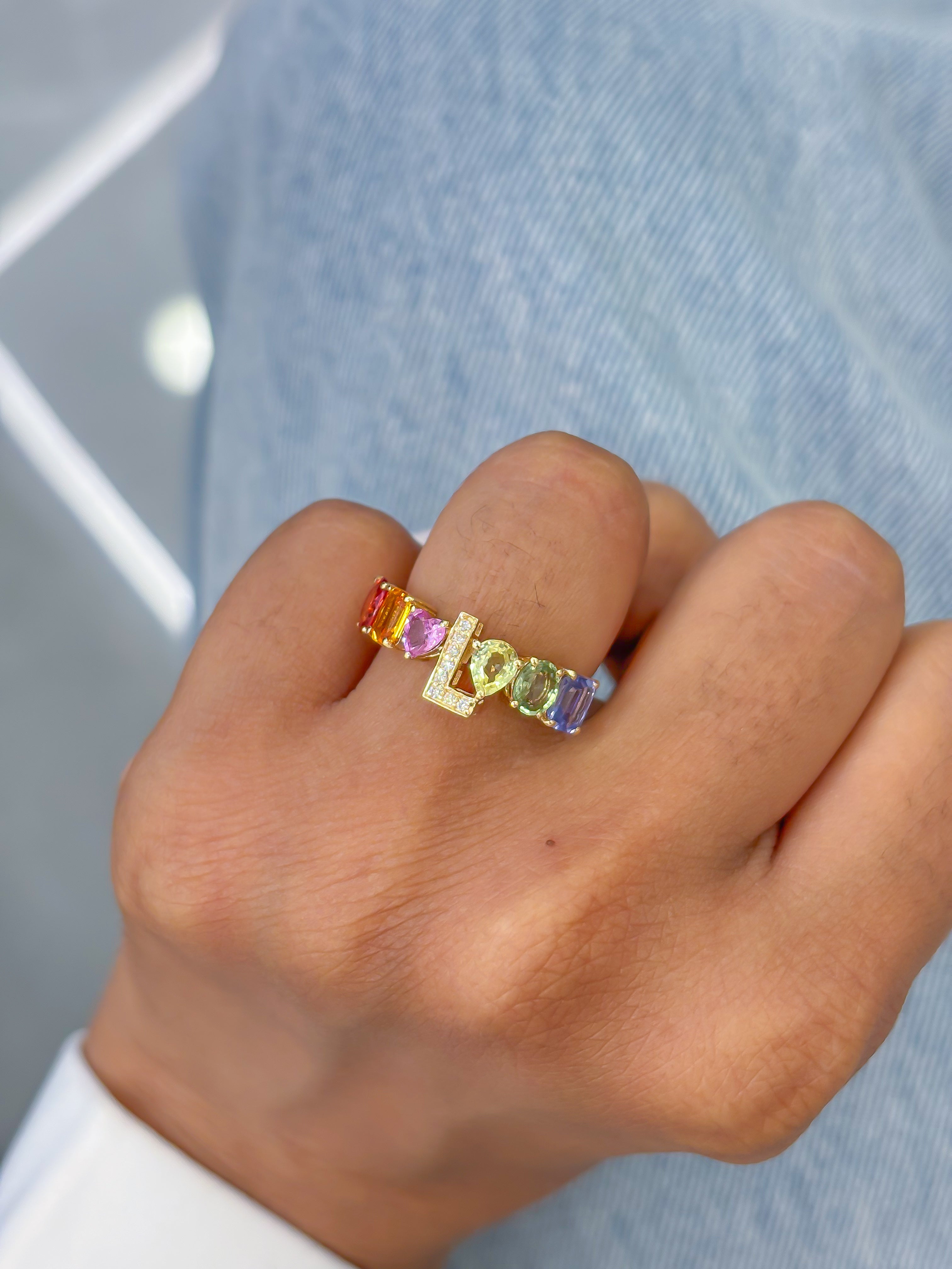 JPRG-3769/9398 Rainbow Sapphire Diamond Ring | 18K