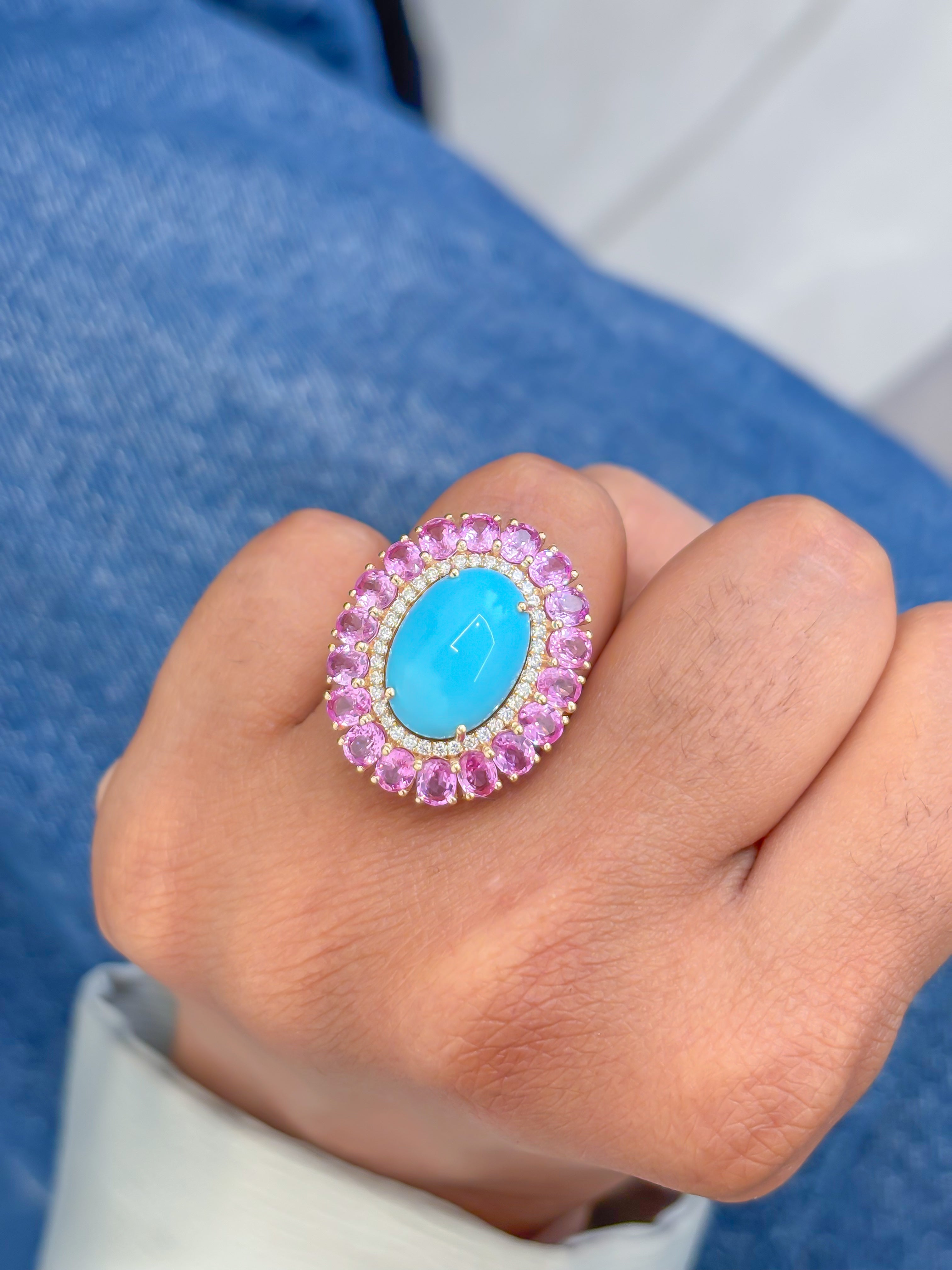 JPRG-3949/9735 Turquoise Pink Sapphire Diamond Ring | 14K
