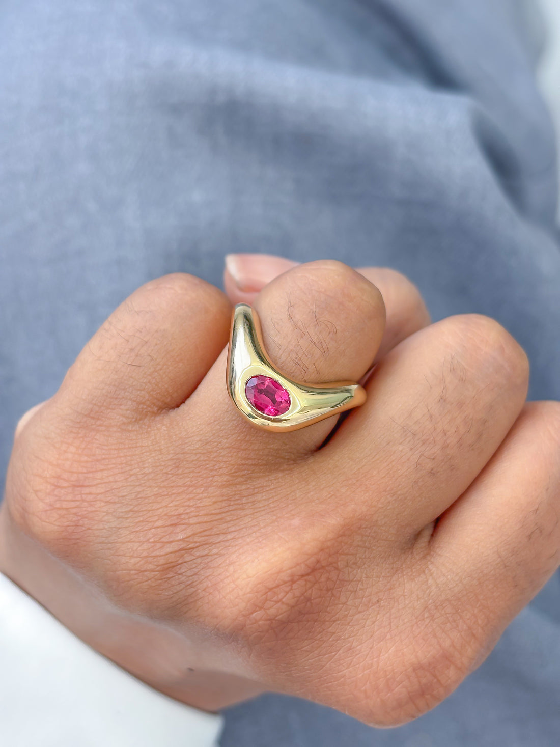 JPRG-4018/9841 Tourmaline Pink Oval Wave Ring | 14K