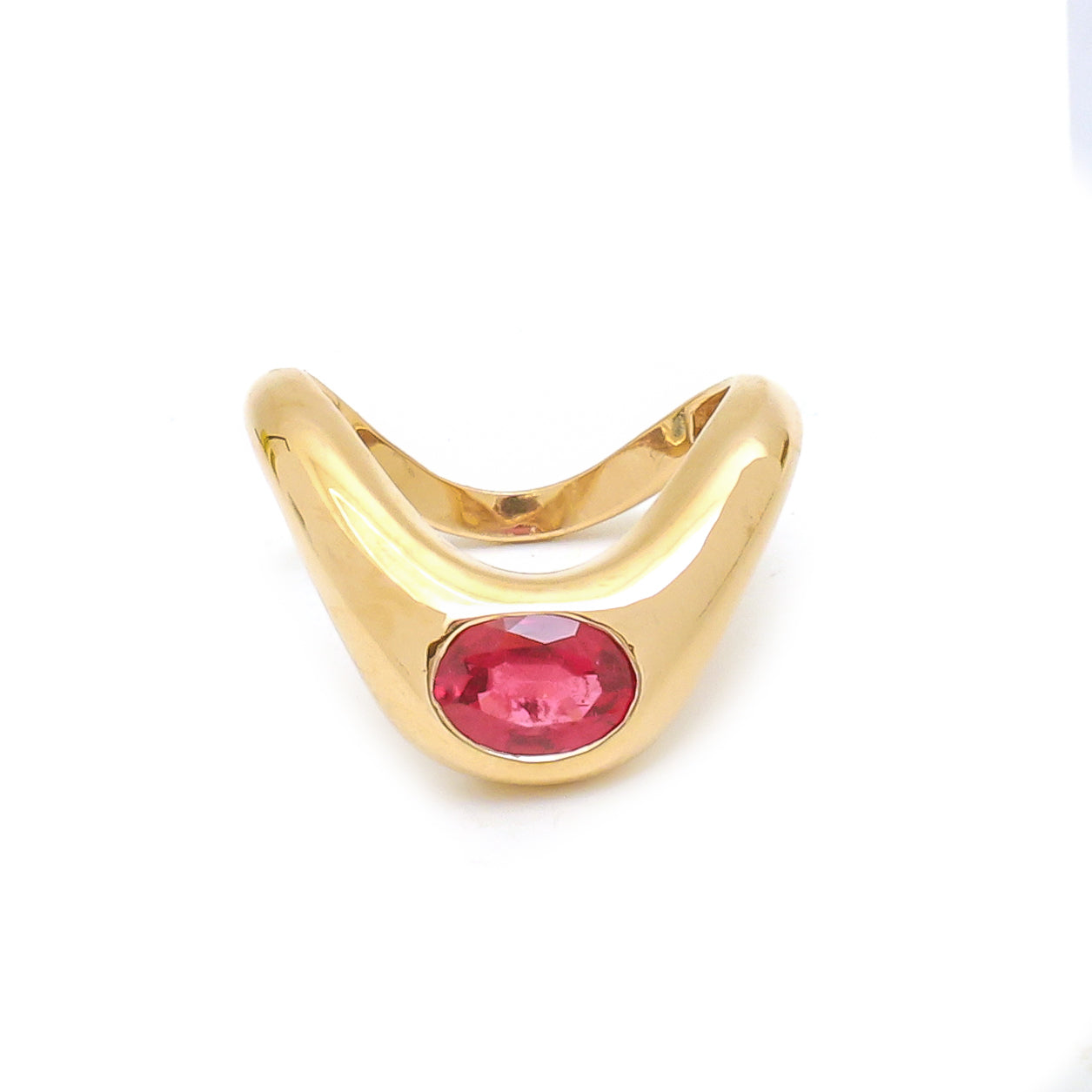JPRG-4018/9841 Tourmaline Pink Oval Wave Ring | 14K