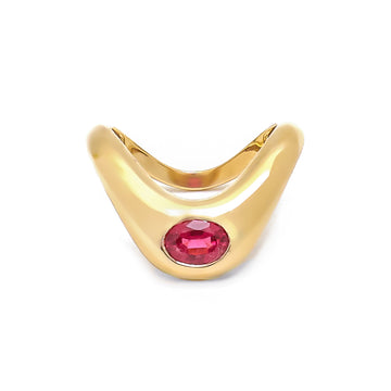 JPRG-4022/9845 Tourmaline Pink Oval Wave Ring | 14K