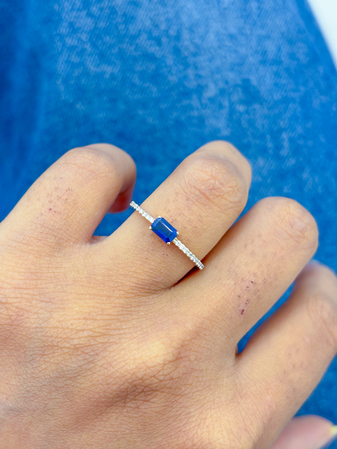 JPRG-4346/10747 Blue Sapphire Diamond Octagon Thin Ring | 18K