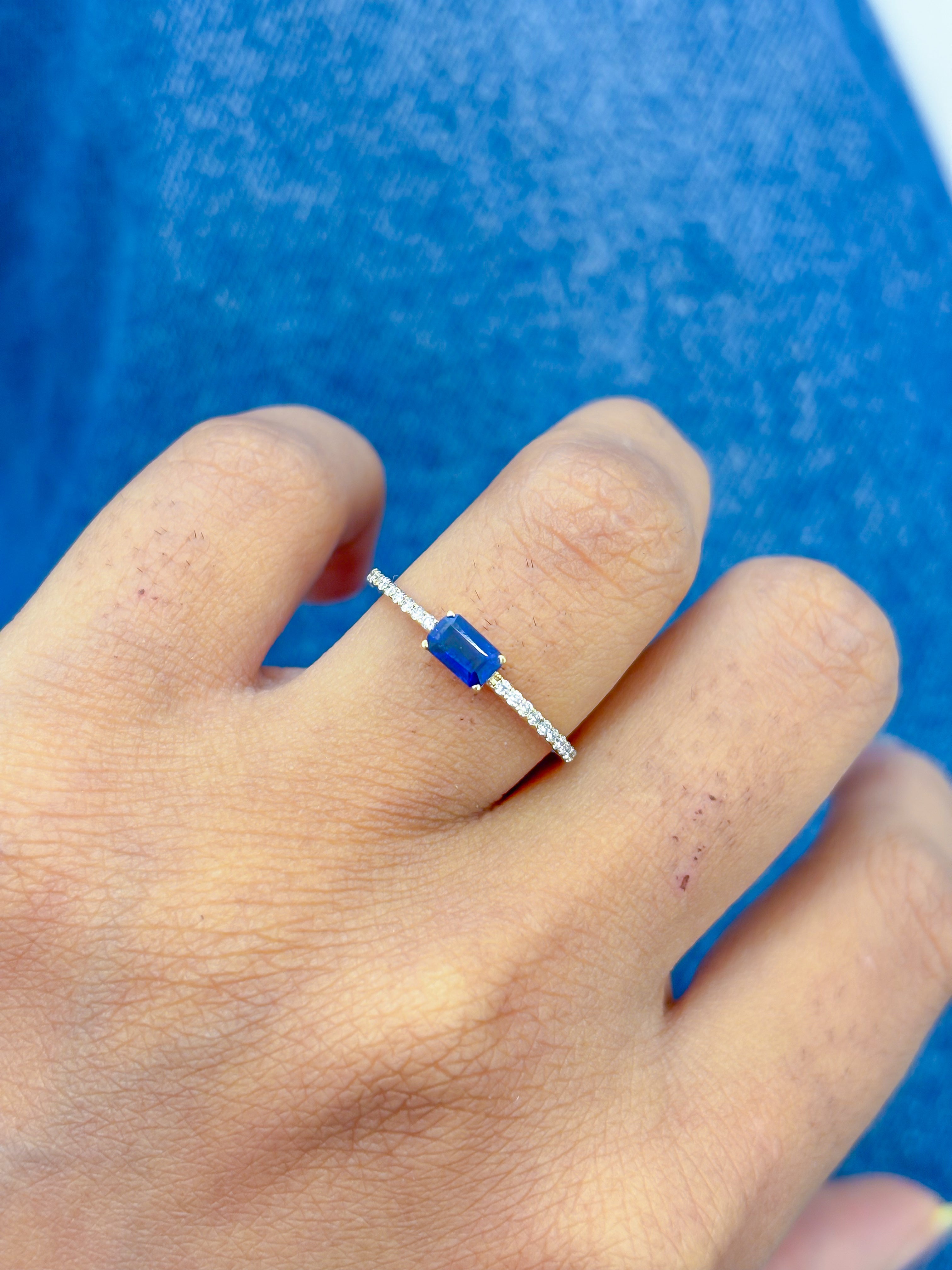 JPRG-4346/10747 Blue Sapphire Diamond Octagon Thin Ring | 18K