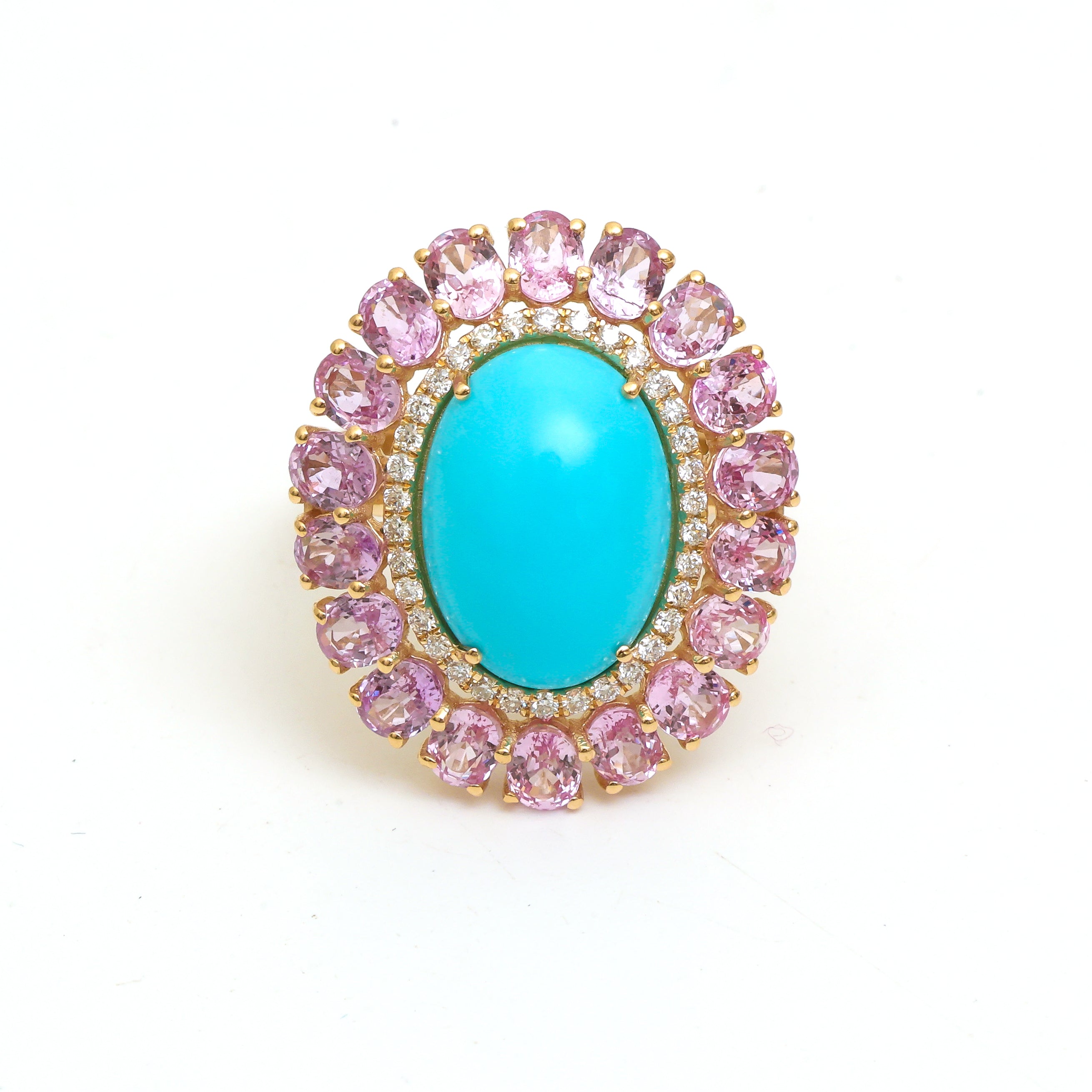 JPRG-4394/10909 Pink Sapphire Turquoise Diamond Ring | 14K