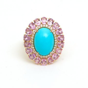 JPRG-4394/10909 Pink Sapphire Turquoise Diamond Ring | 14K