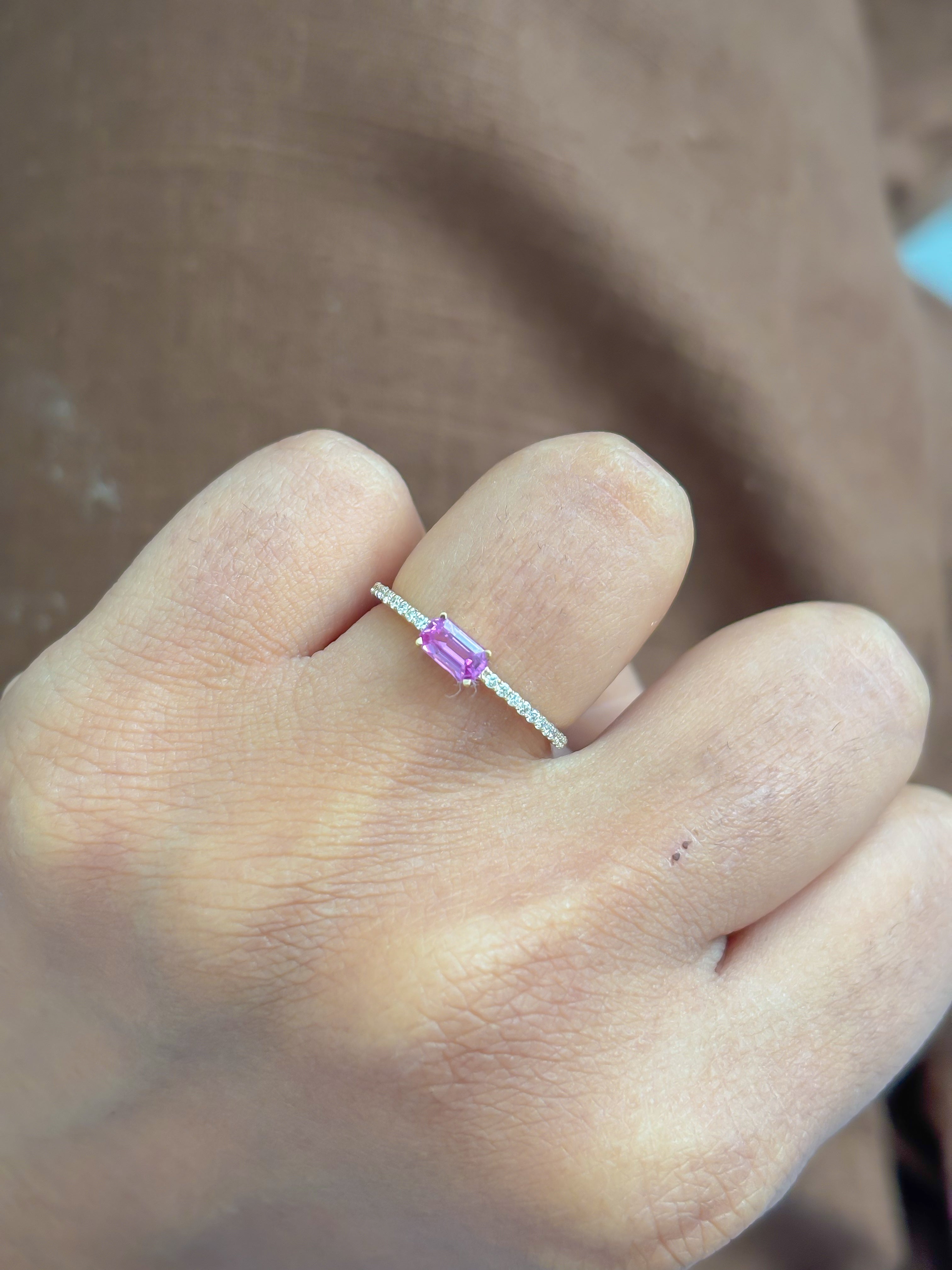 JPRG-4430/11021 Pink Sapphire Diamond Octagon Thin Ring | 14K