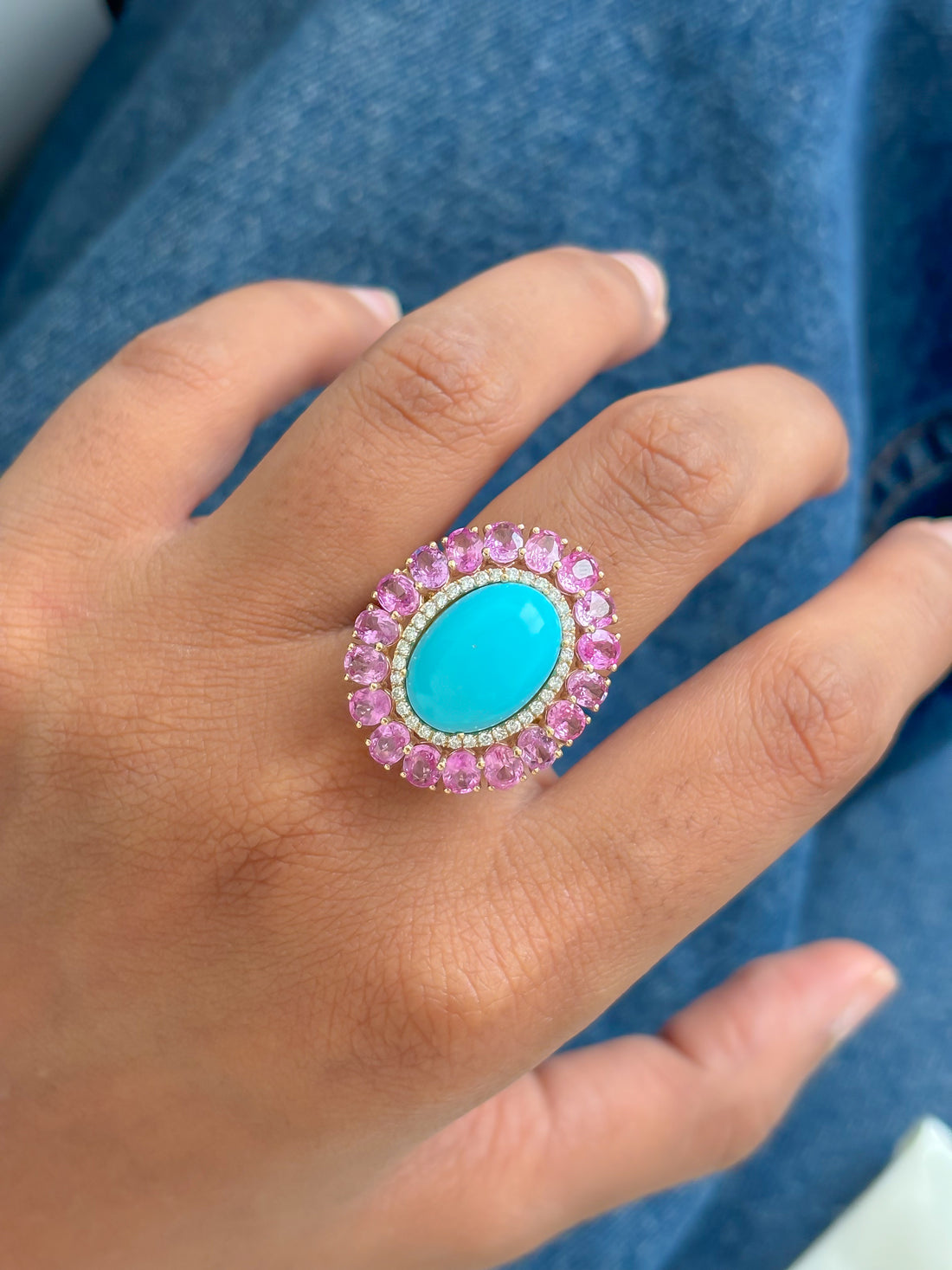 JPRG-4462/11102 Turquoise Pink Sapphire Diamond Ring | 14K