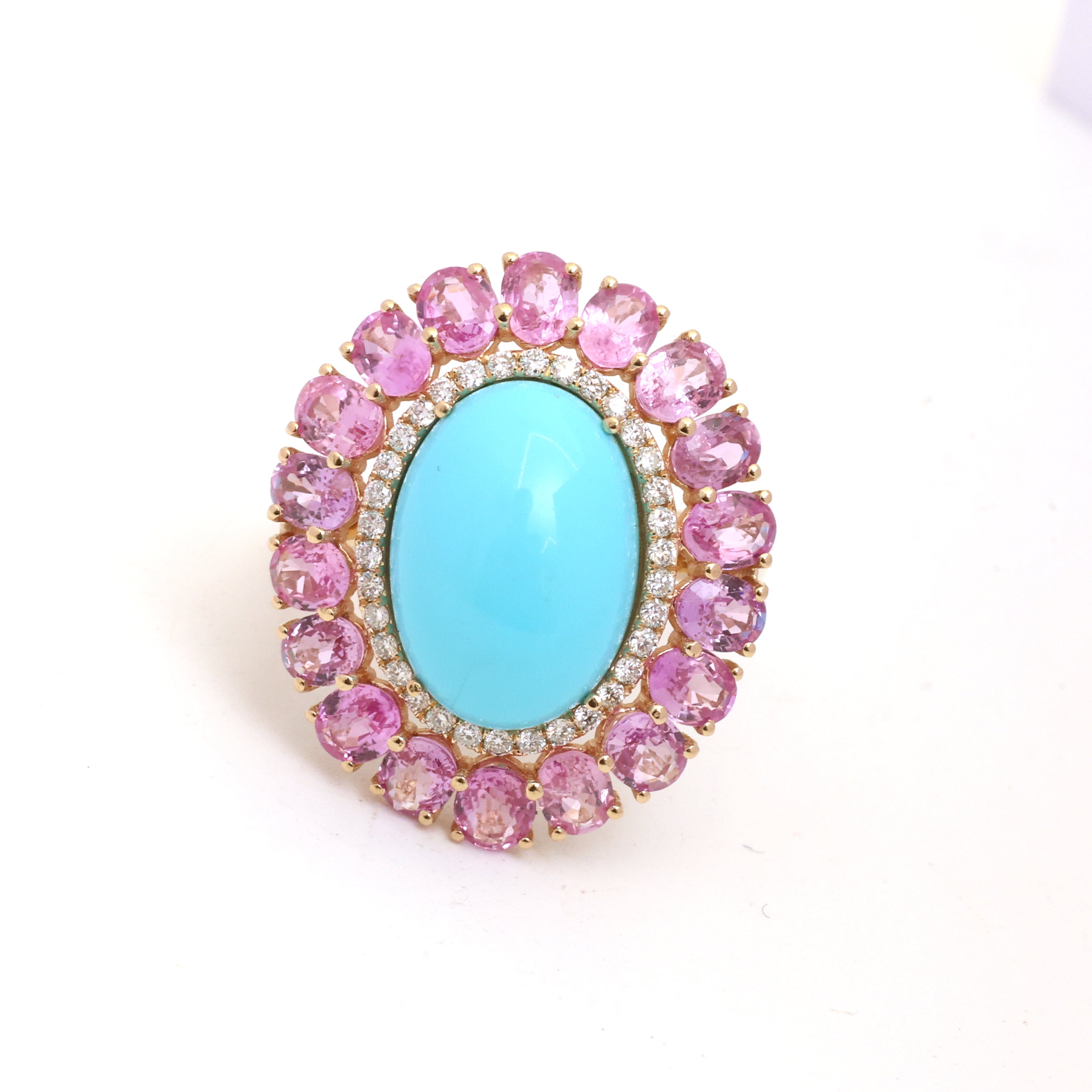 JPRG-4462/11102 Turquoise Pink Sapphire Diamond Ring | 14K