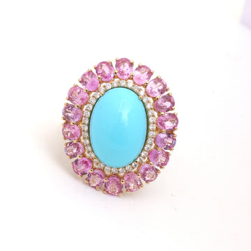 JPRG-4462/11102 Turquoise Pink Sapphire Diamond Ring | 14K