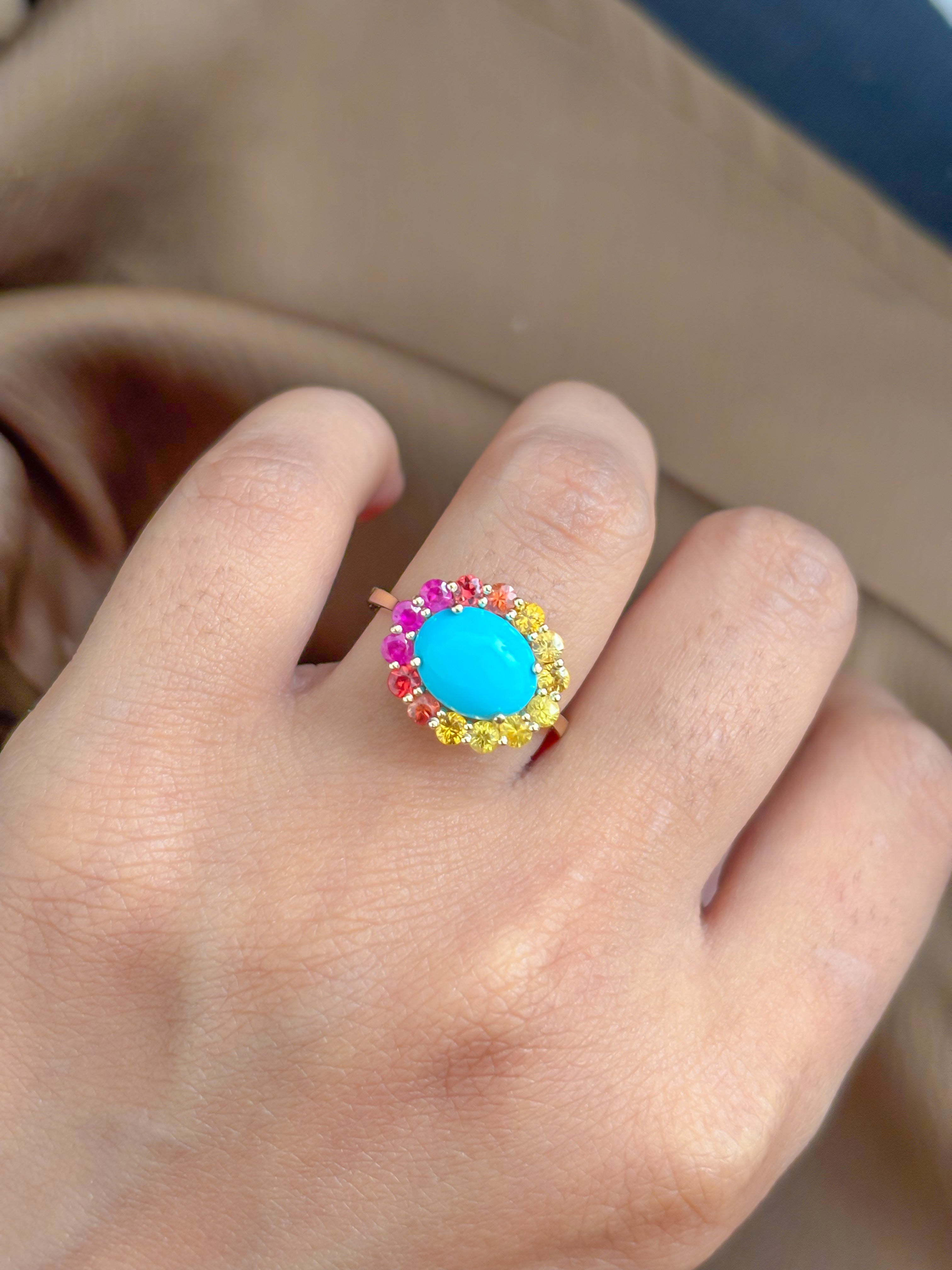 JPRG-4588/11315 Turquoise Rainbow Sapphire Ring | 14K