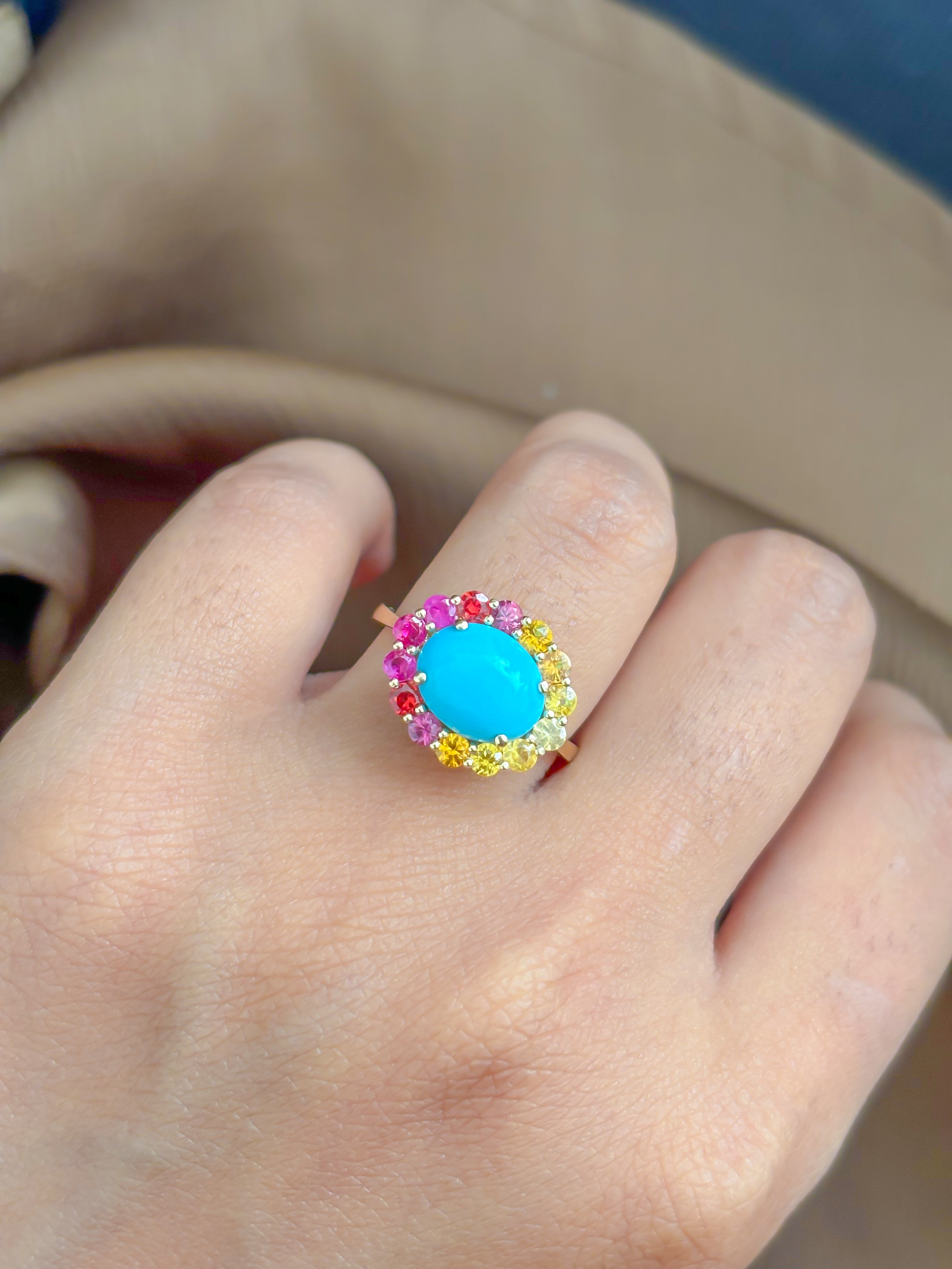 JPRG-4589/11316 Turquoise Rainbow Sapphire Ring | 14K