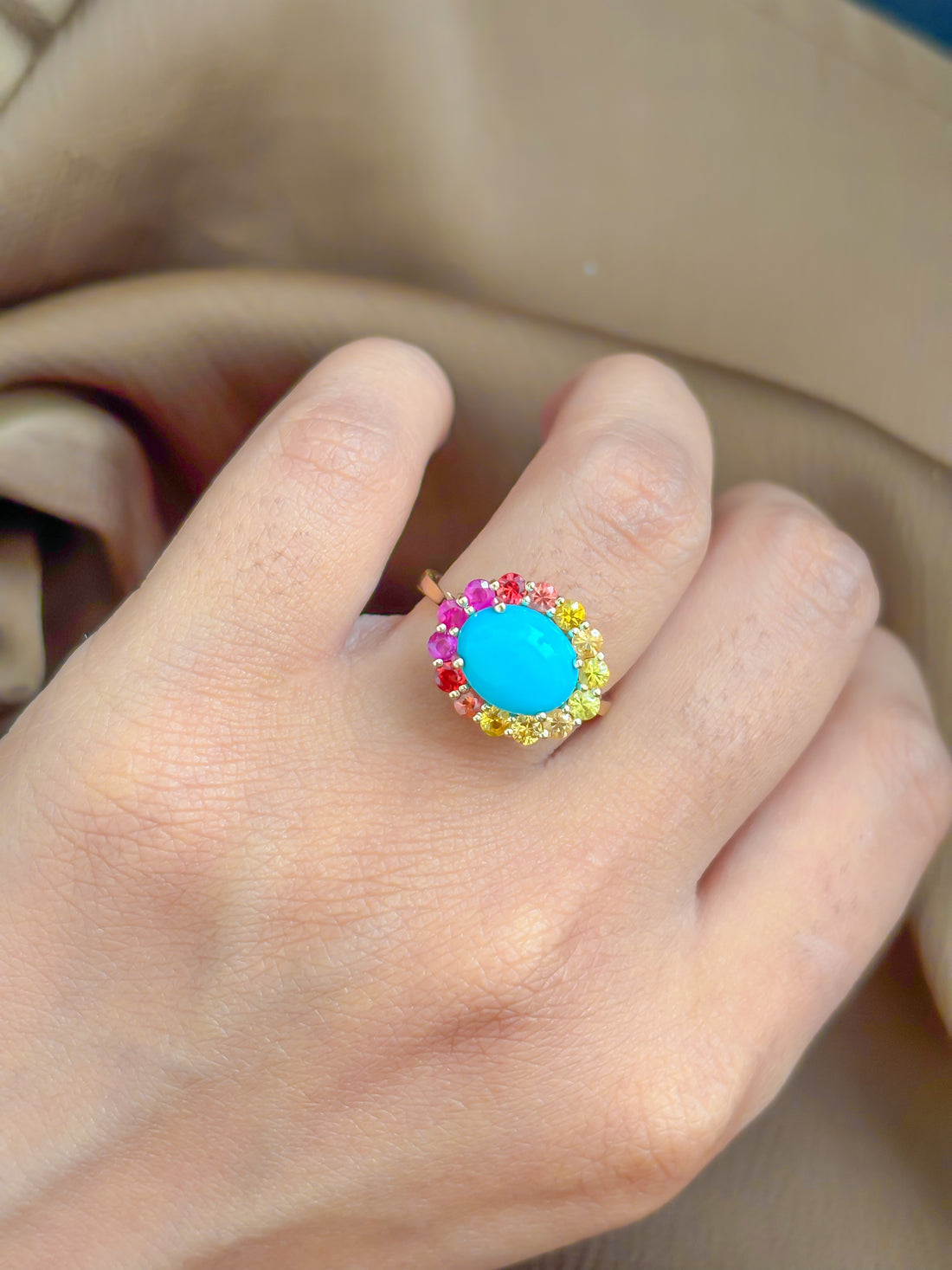 JPRG-4590/11317 Turquoise Rainbow Sapphire Ring | 14K