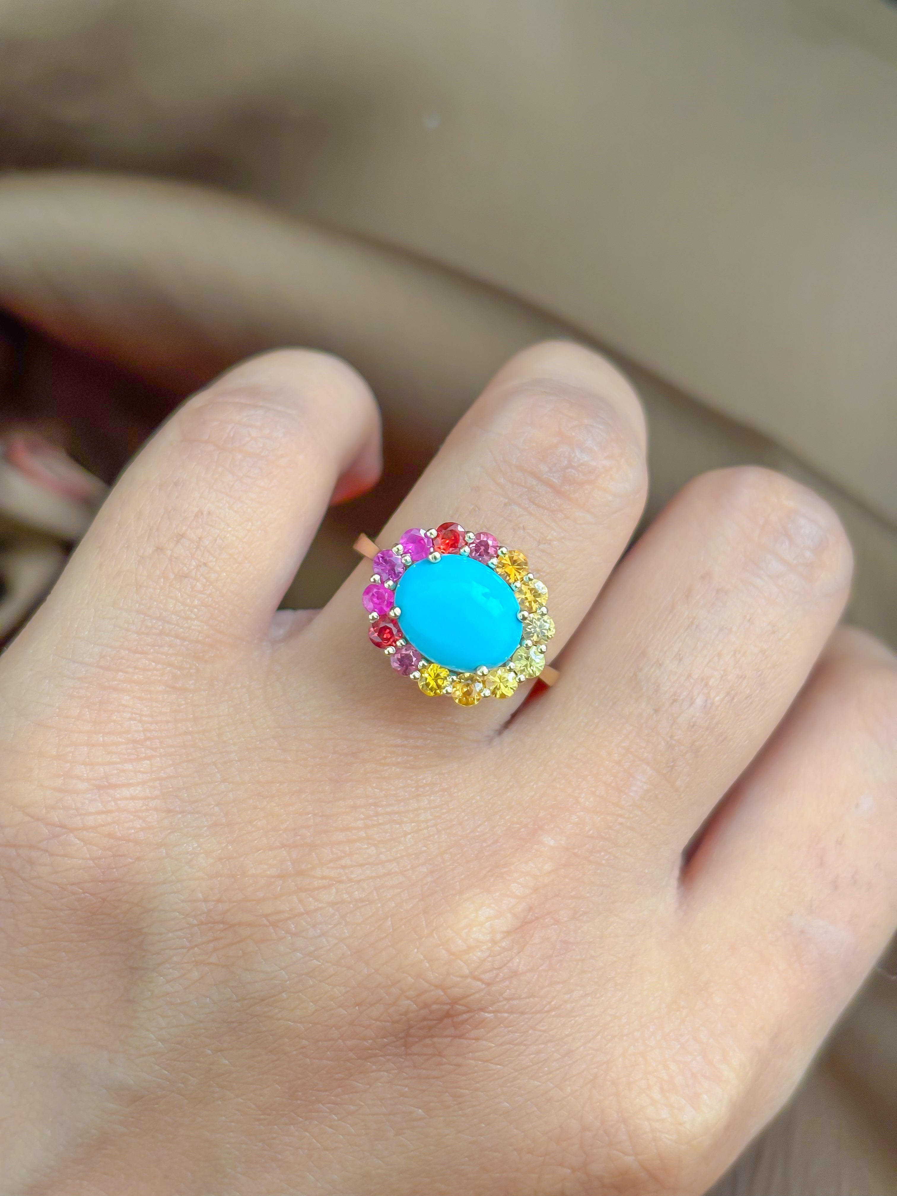 JPRG-4591/11318 Turquoise Rainbow Sapphire Ring | 14K