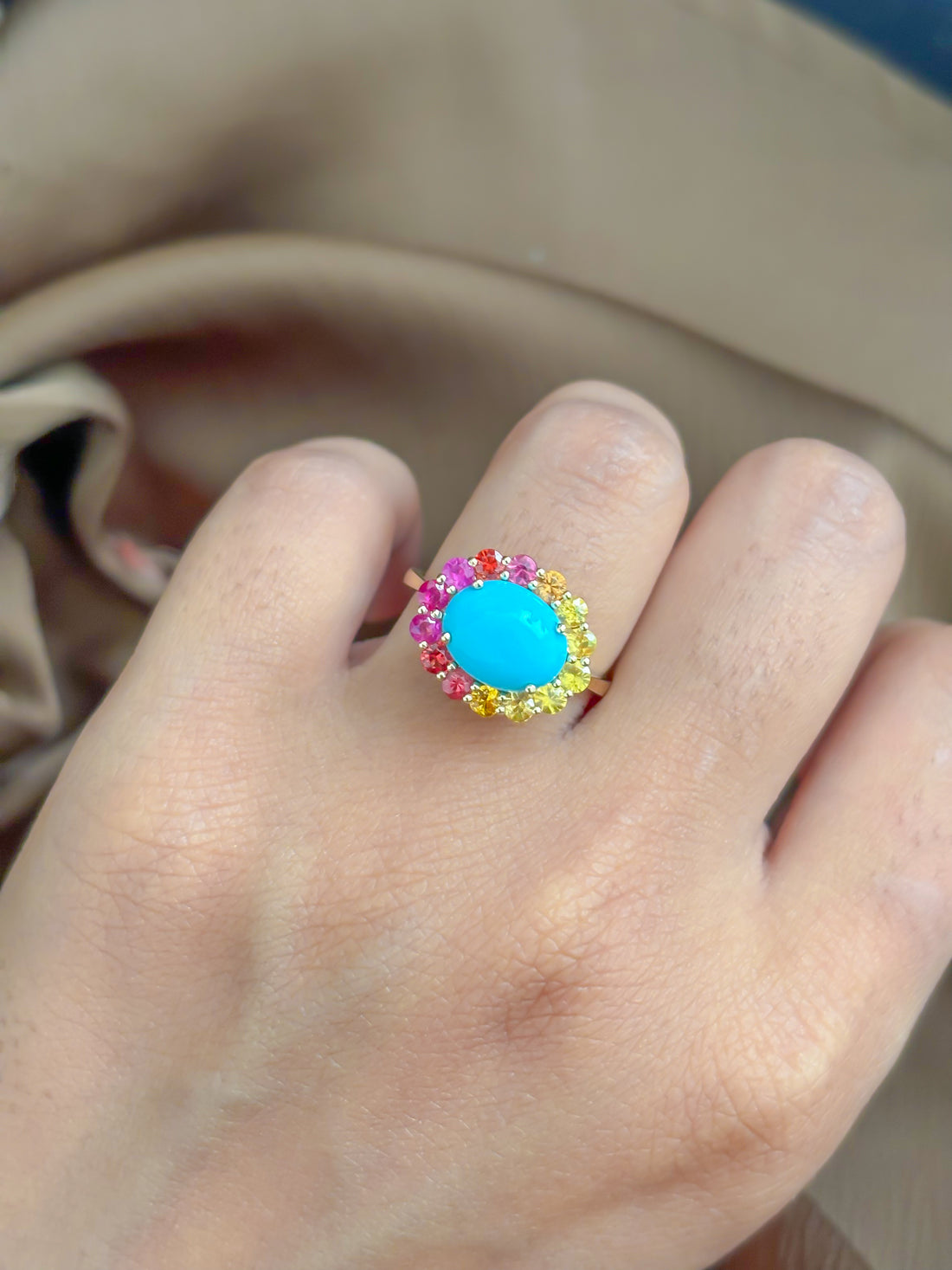 JPRG-4594/11330 Turquoise Rainbow Sapphire Ring | 14K