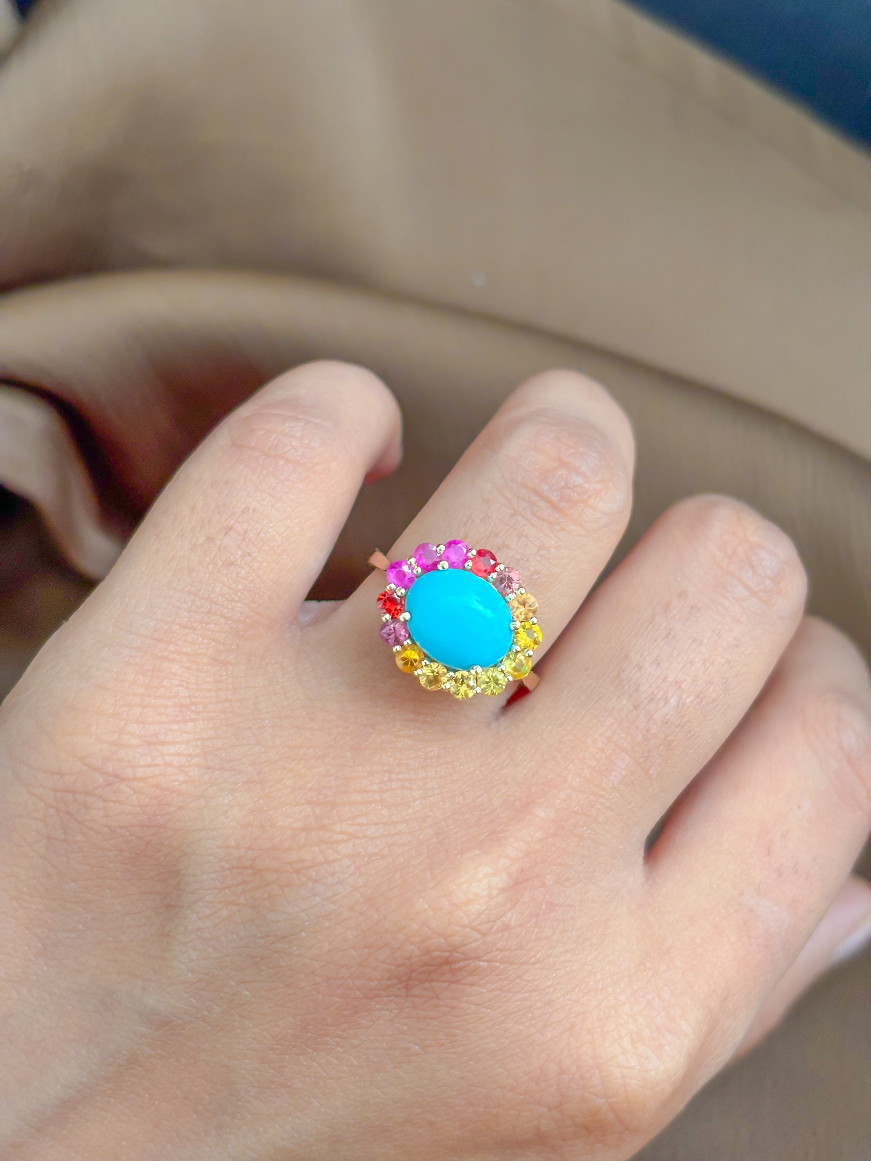 JPRG-4595/11331 Turquoise Rainbow Sapphire Ring | 14K
