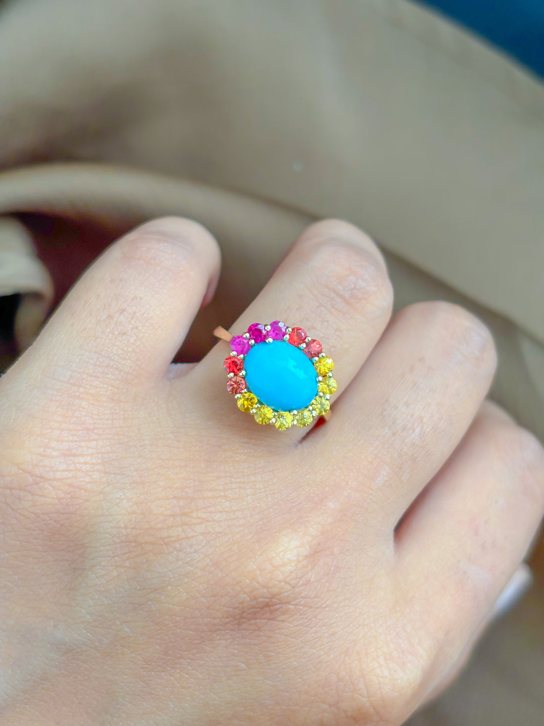 JPRG-4610/11352 Turquoise Rainbow Sapphire Ring | 14K