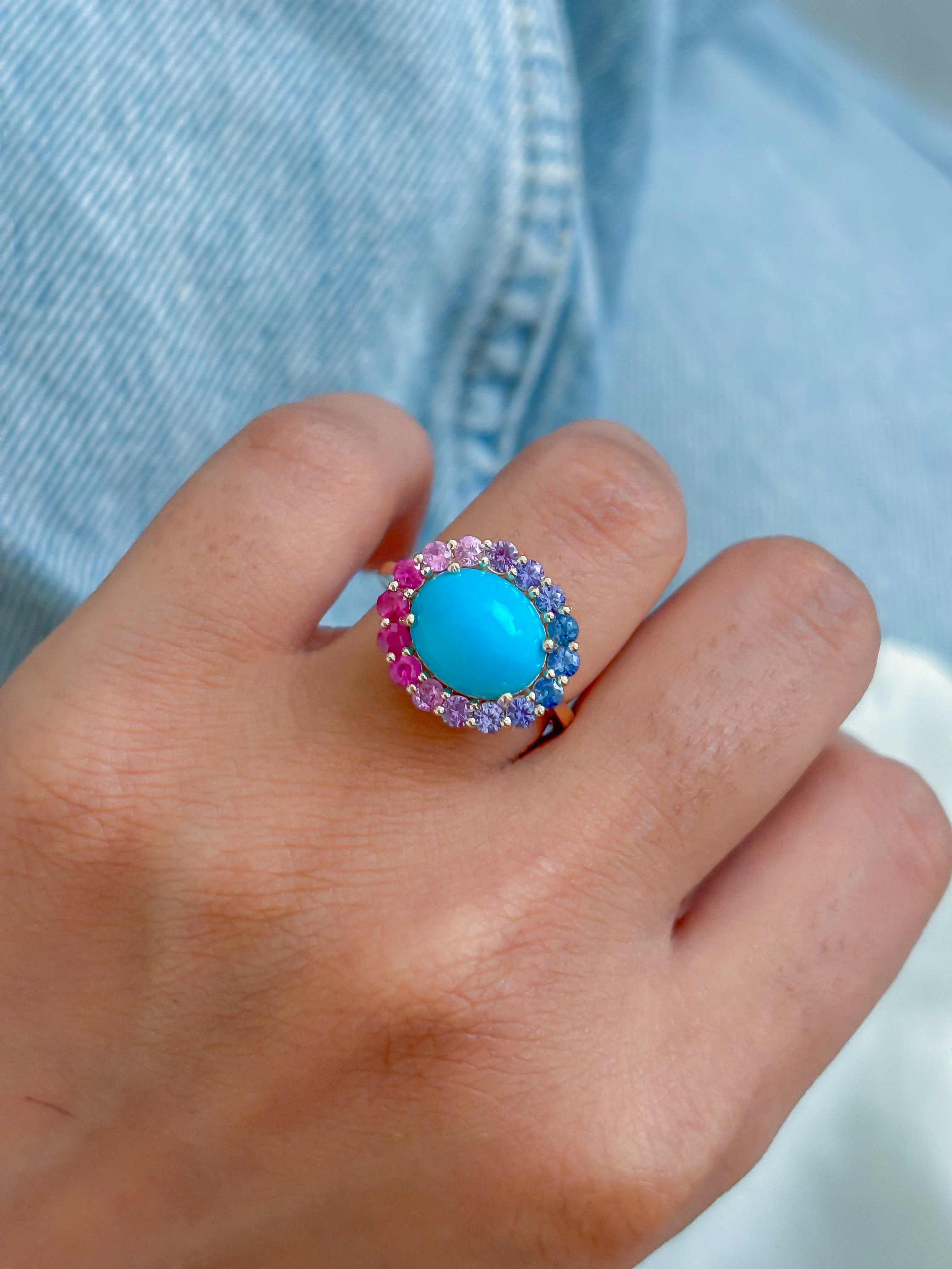 JPRG-4639/11406 Rainbow Sapphire Turquoise Ring | 14K