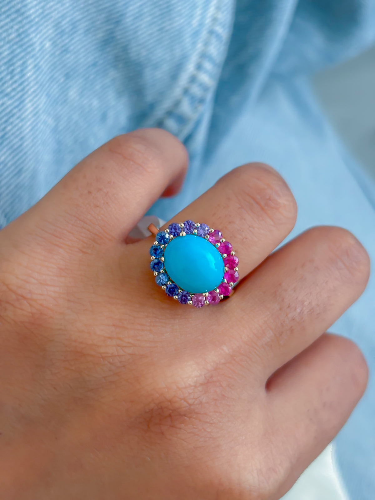 JPRG-4642/11409 Rainbow Sapphire Turquoise Ring | 14K
