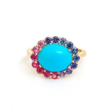 JPRG-4642/11409 Rainbow Sapphire Turquoise Ring | 14K