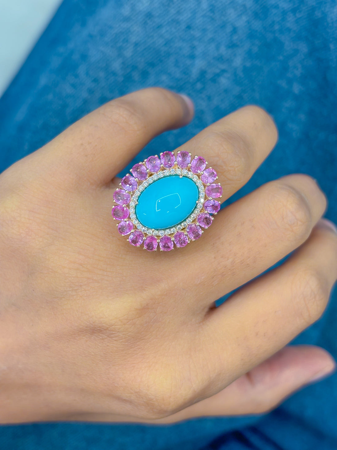 JPRG-4666/11458 Diamond Pink Sapphire Turquoise Ring | 14K